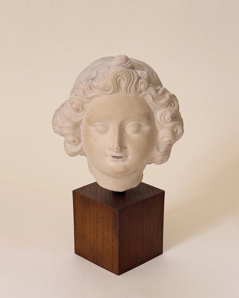 Plaster Sculpture on Wooden Base, c. 1920 by Galerie Storm | The Oblist — white plaster, vintage design