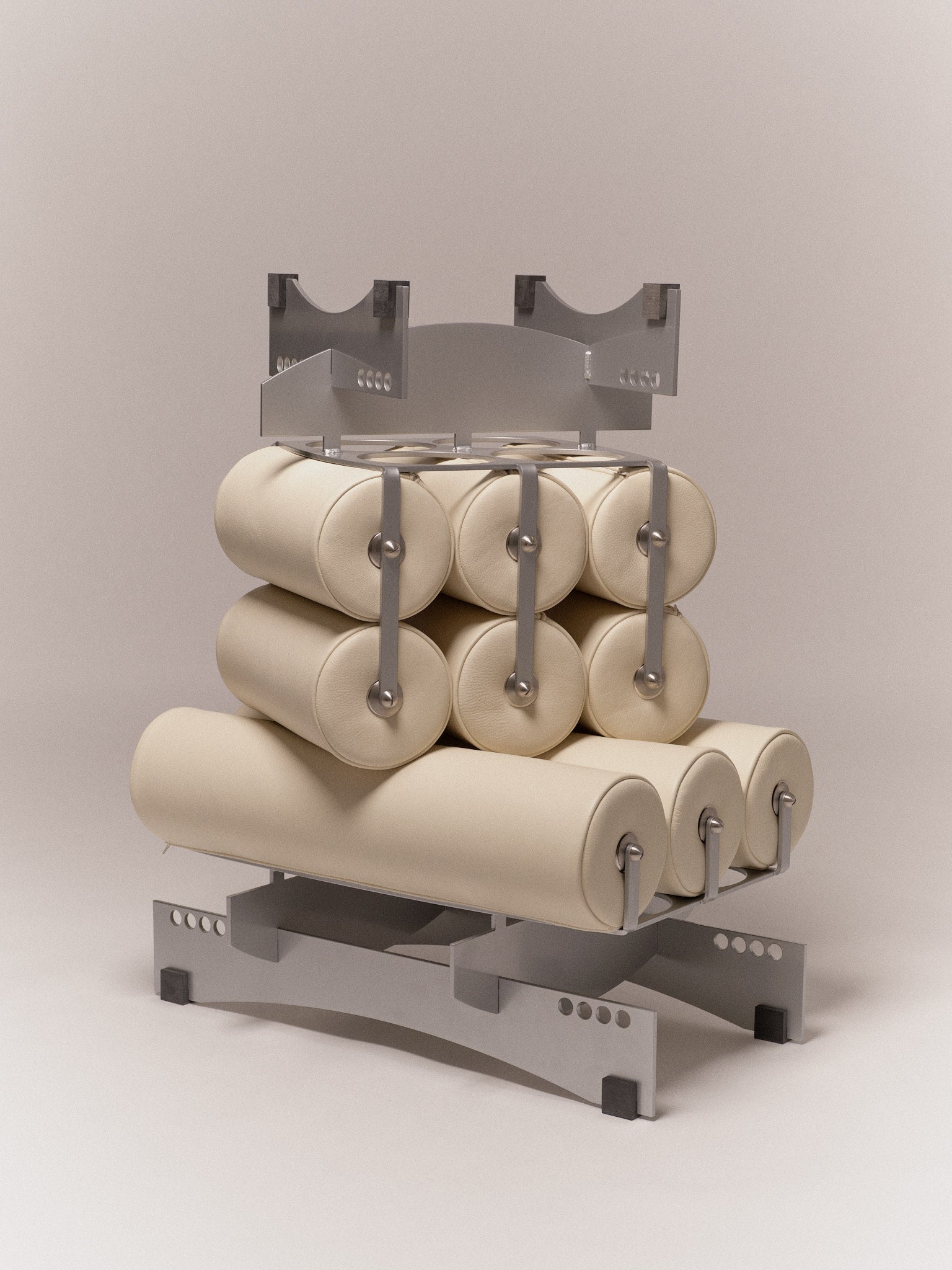 Poggia Alta — stacked beige cushions on modern metal frame