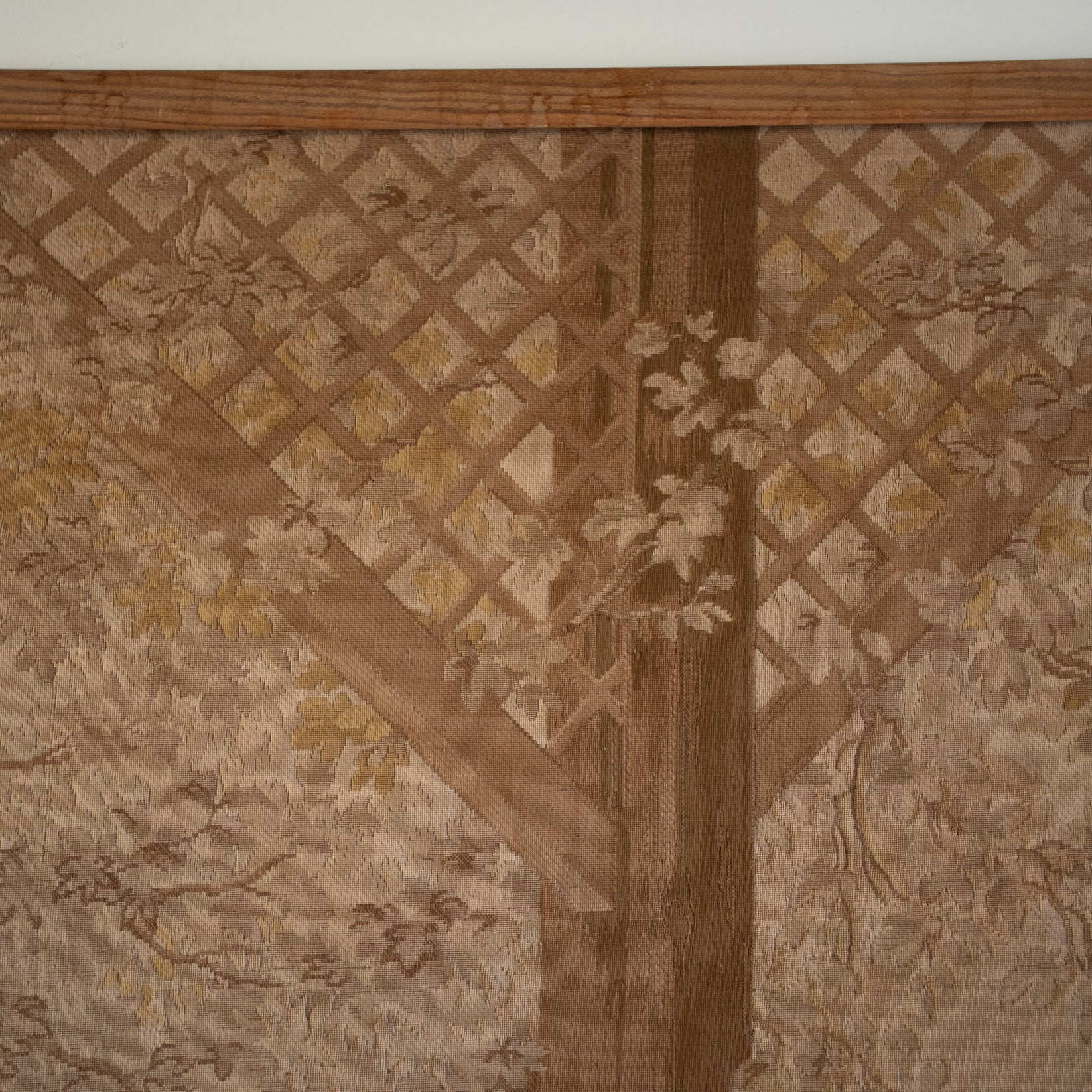19th Century French Pastoral Tapestry — top view of intricate beige floral design
