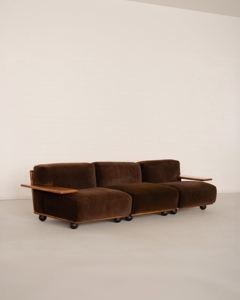 Pianura Sofa by Mario Bellini for Cassina | The Oblist — brown velvet upholstery