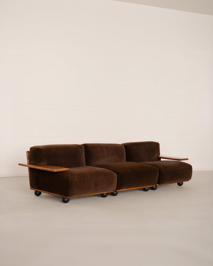 Pianura Sofa by Mario Bellini for Cassina | The Oblist — brown velvet upholstery