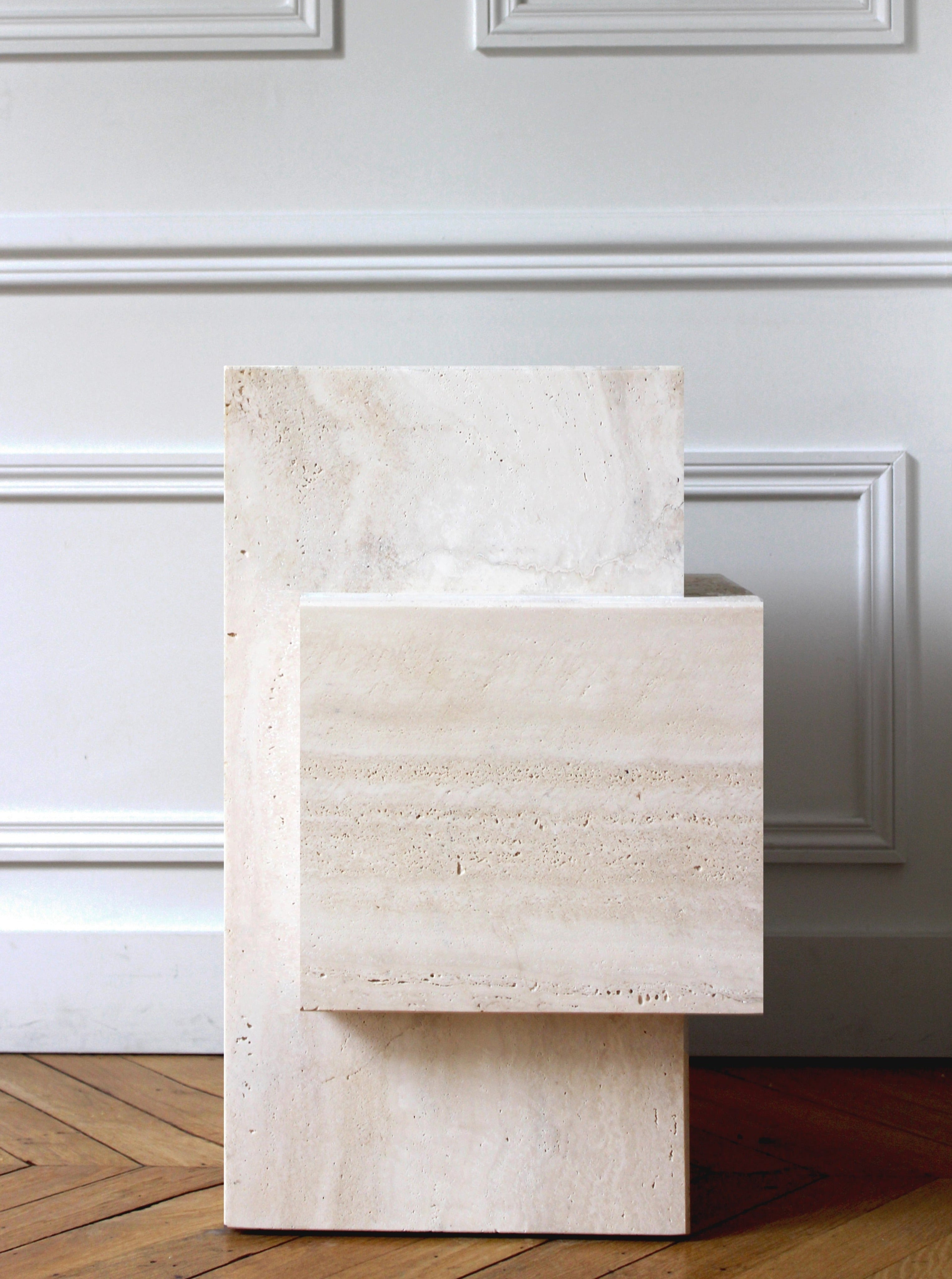 Ella Travertine - Marble Coffee Table — side angle
