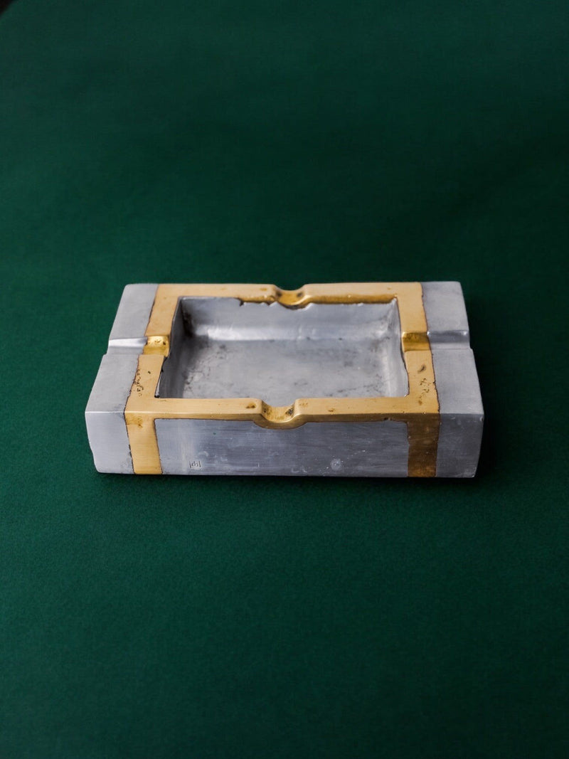 Brutalist Ashtray by David Marshall, 1970s by Malamar Studio | The Oblist — metal and gold accents