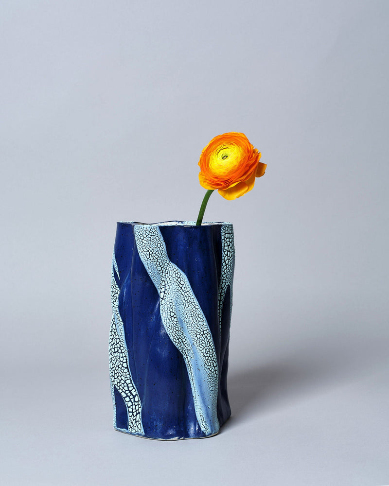 Swirly Vase Blue and Light Blue by Astrid Öhman | The Oblist — handcrafted ceramic, modern design