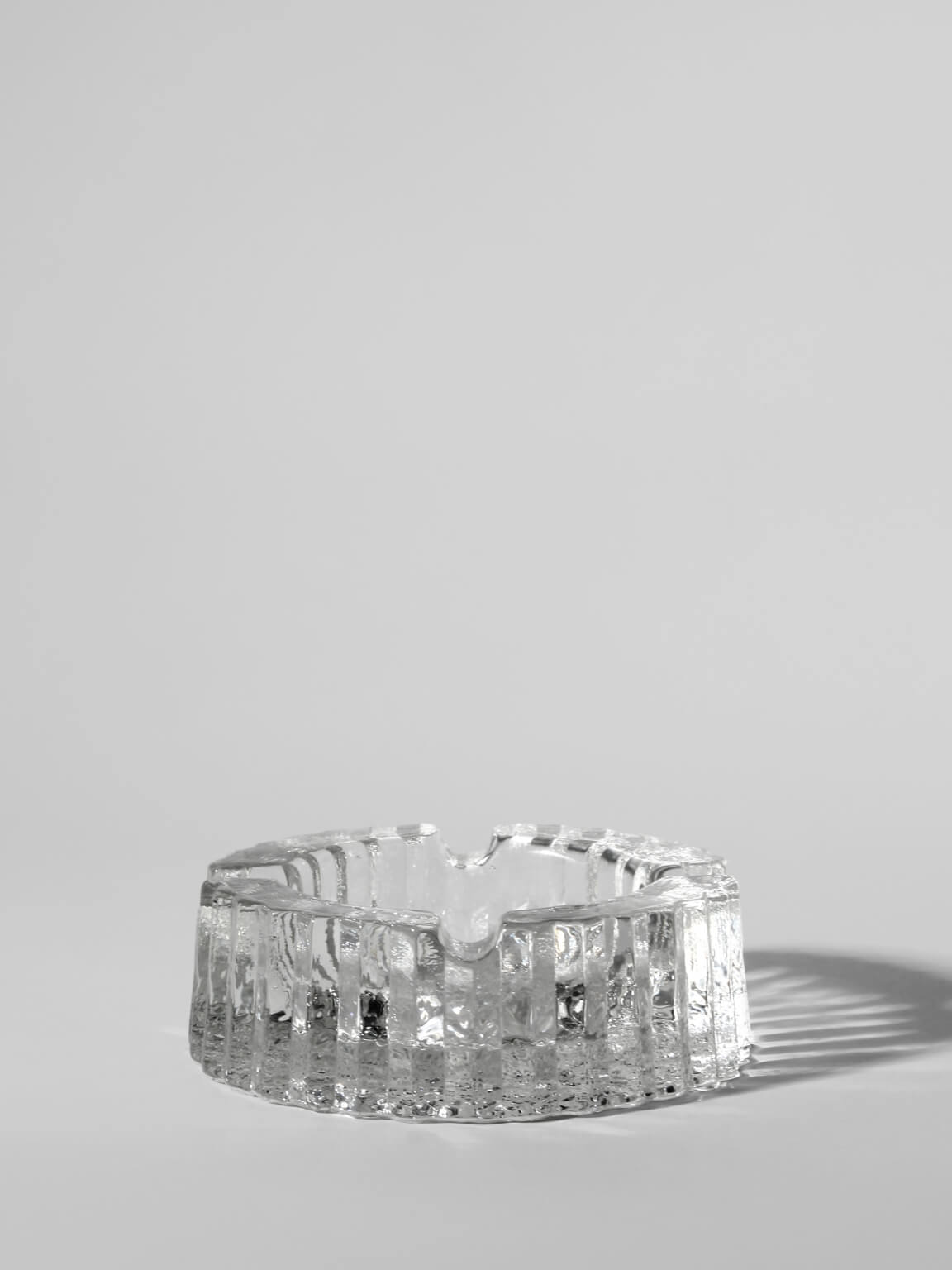 Willy Johansson Crystal Glass Ashtray — top view on light gray background