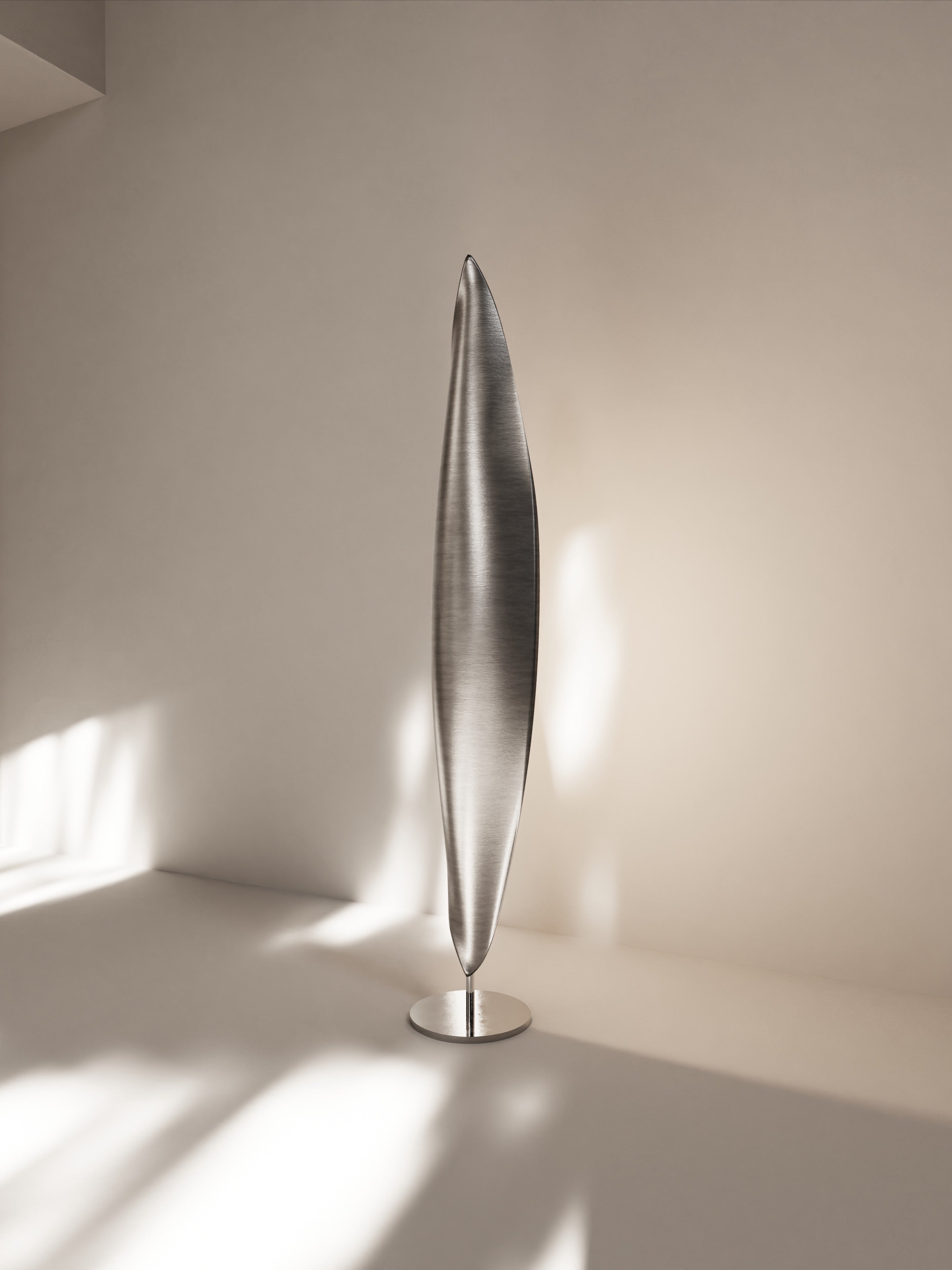 “Plume” Floor Lamp — close-up of brushed metal finish