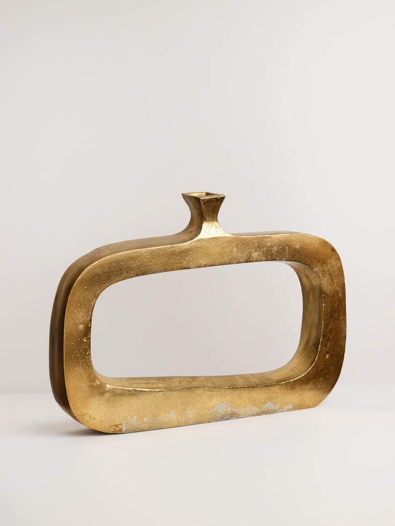 Brass Open Center Vase, Brutalist Sculptural Vessel 1970s by Studio Ecubed | The Oblist