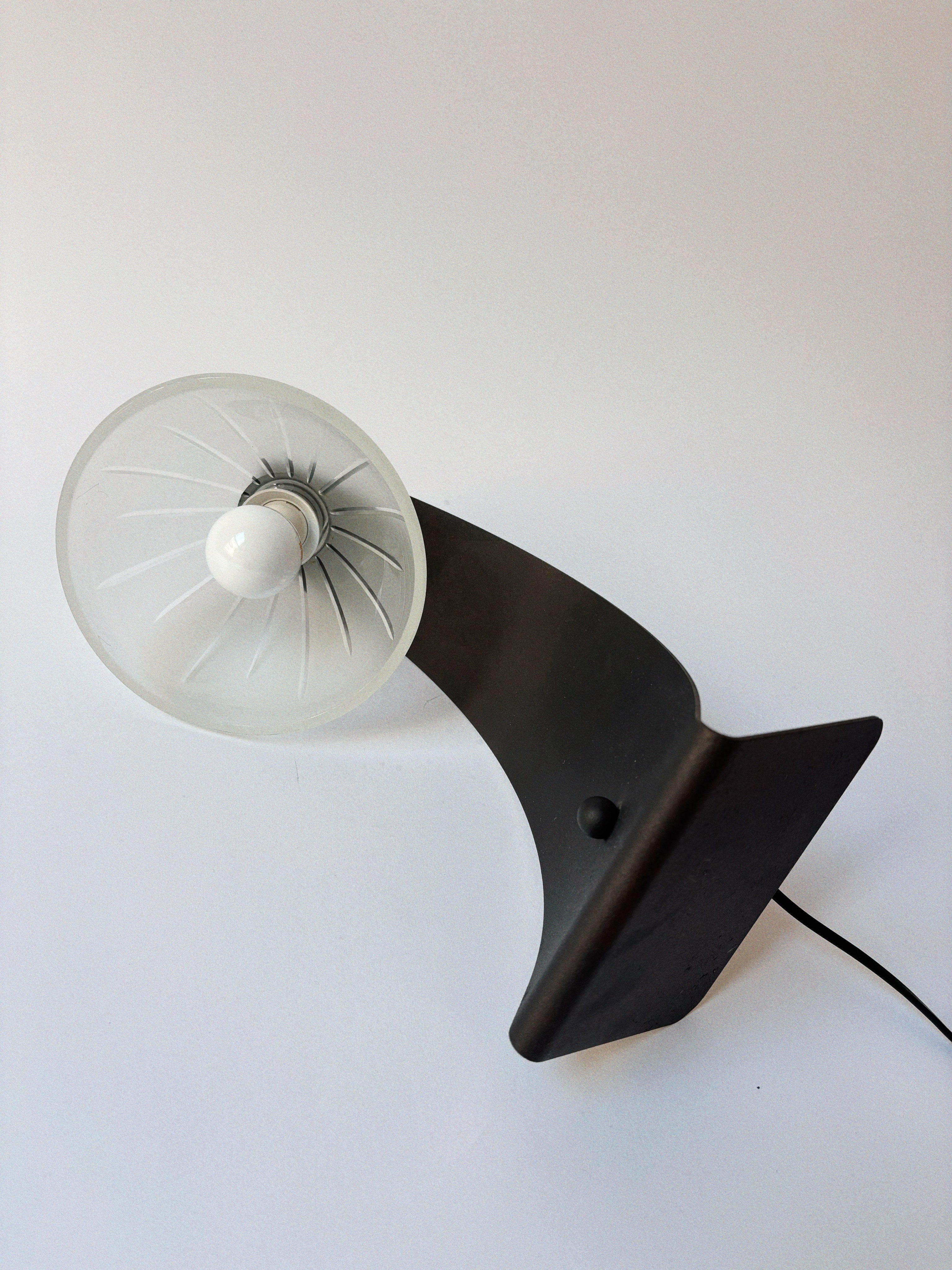 Arched Metal and Glass Lamp, Italy c. 1990’s - 2000’s — top view highlighting glass shade and metal base