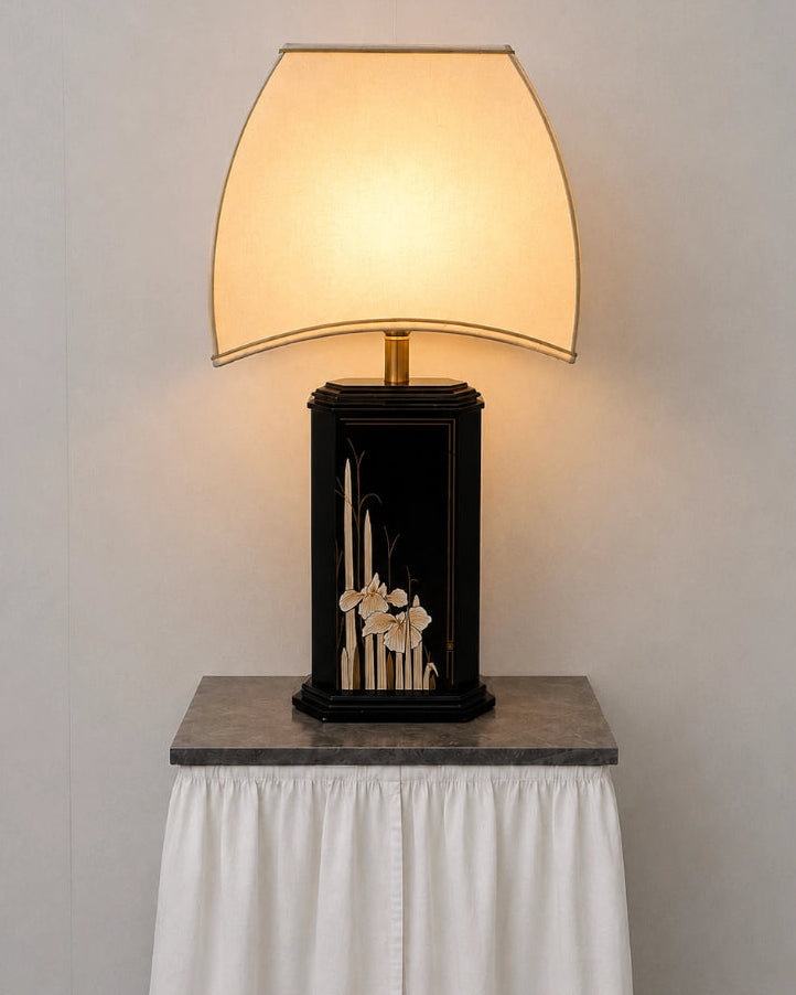 1950s French Vintage Chinoiserie Table Lamp — side angle