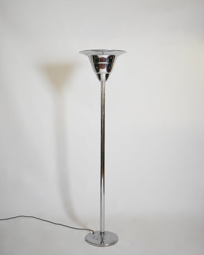 Art Deco chromed iron basin floor lamp, 1930s by Barracuda Interiors | The Oblist