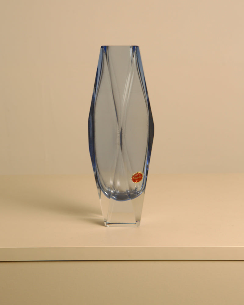 Sky blue crystal vase with angular faceted design by Flavio Poli
