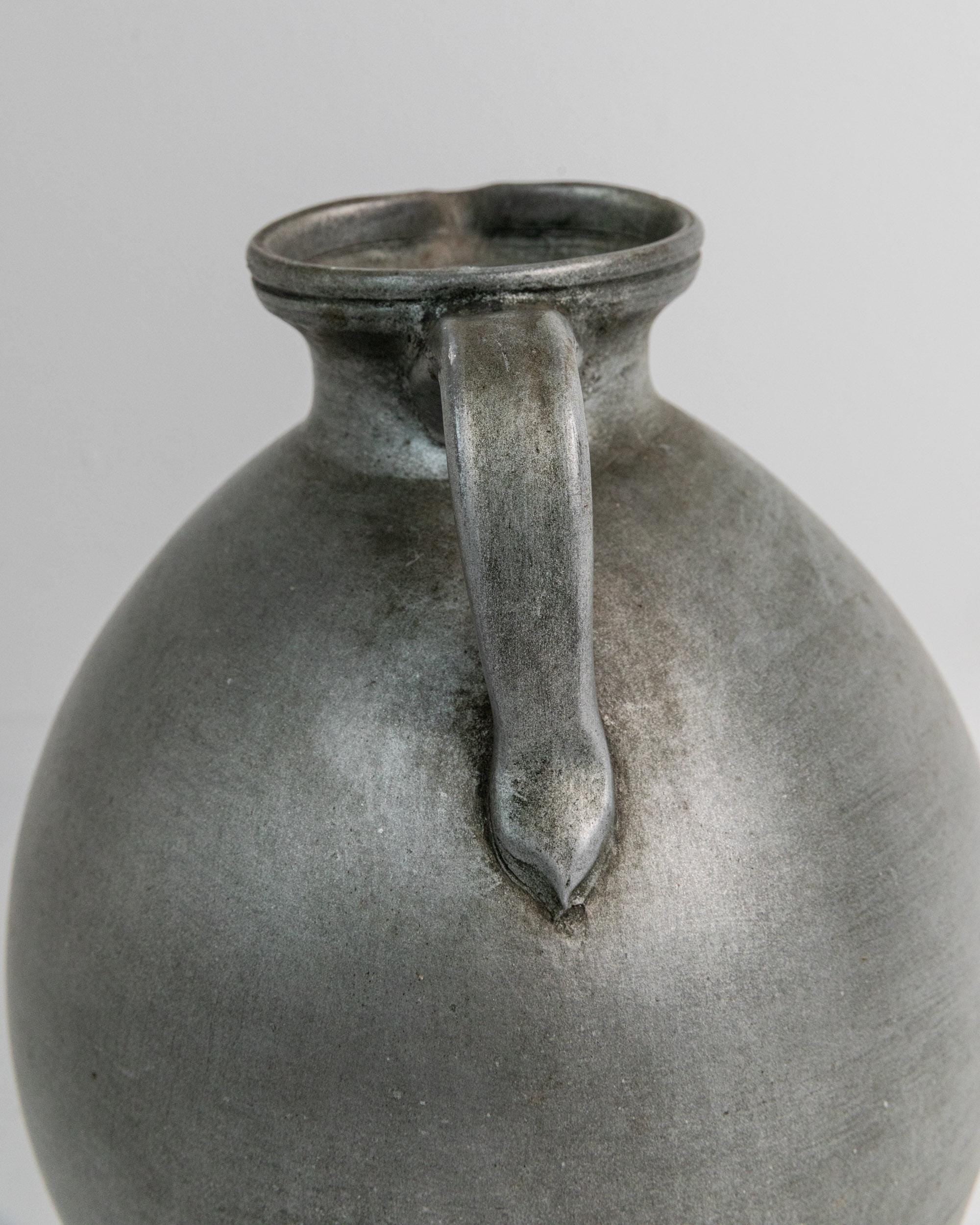 Vintage 1960s Studio Ceramic Vase with Handle, Large Rounded Form with Silver Glaze, Timeless Design, handmade Pottery, Elegant Gift Idea — alternate view