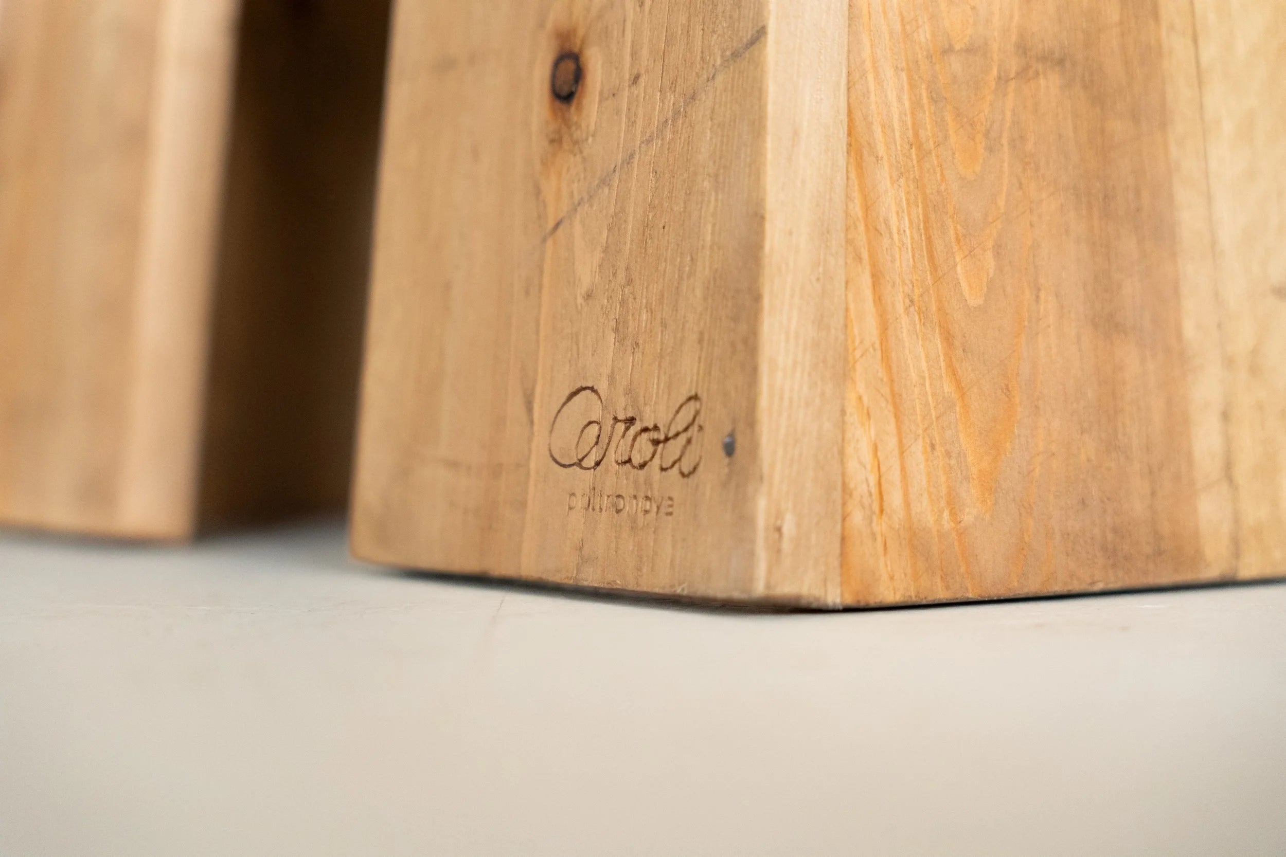 Fratina Chair by Mario Ceroli for Poltronova — close-up of wooden leg detail