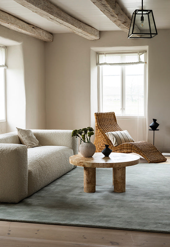 'Solid Wool' Handwoven Rug, Sage — lifestyle setting