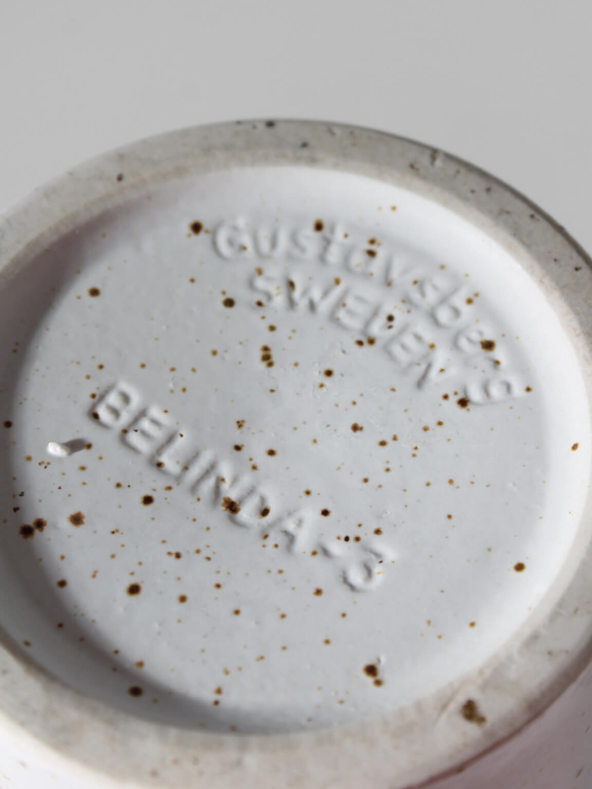 Sven Wejsfelt Handmade Ceramic "Belinda" Vase, For Gustavsberg, 1960s — underside view showing maker's mark and speckled fini