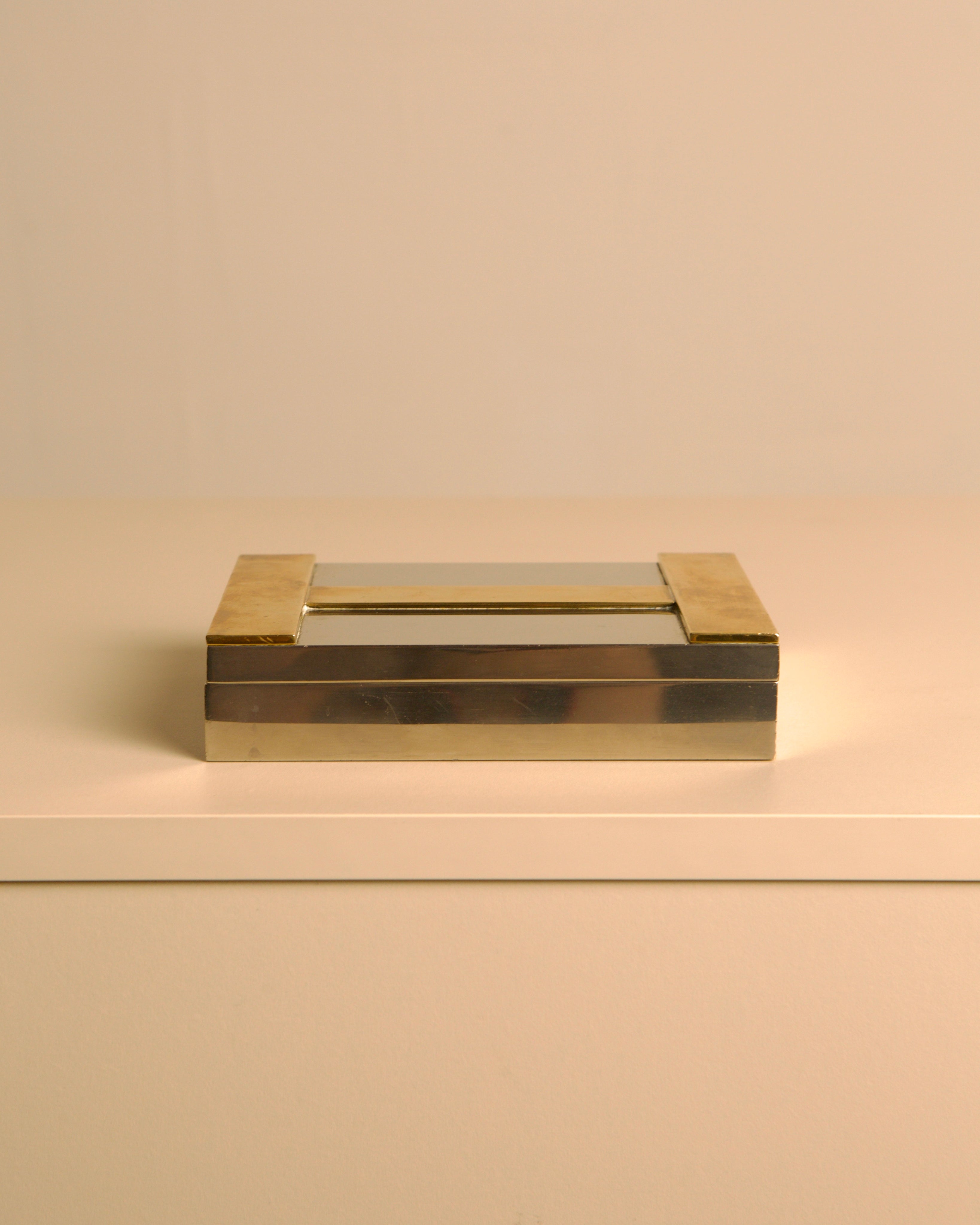 Hermès Paris Silver-Plated and Brass Box by Ravinet d'Enfert, France 1960s — detail view