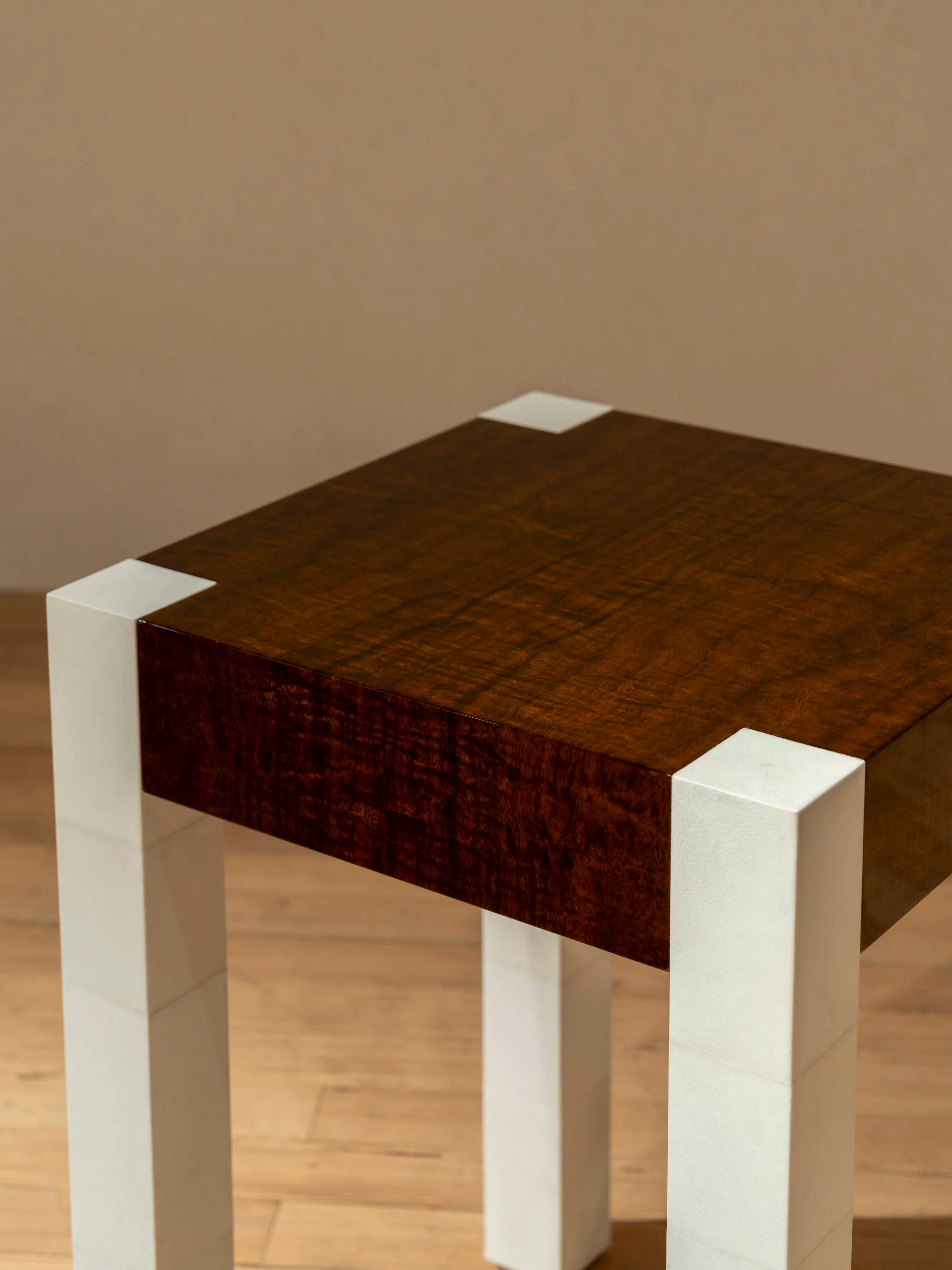 'Additions' Side Table - Handcrafted in Wood Veneer & Parchment — in context