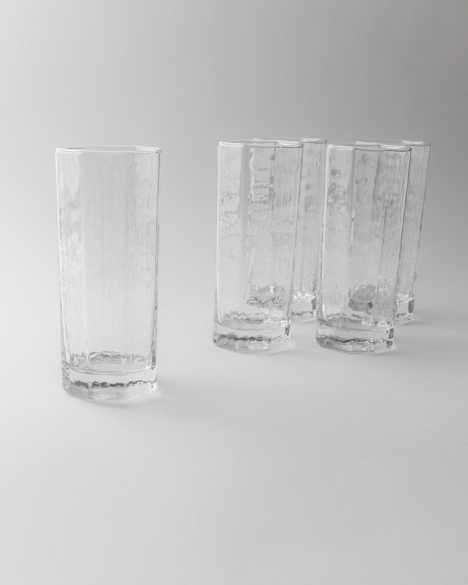 1970s Drinking Glasses Set of 5 by Luminarc — angled view on light gray background