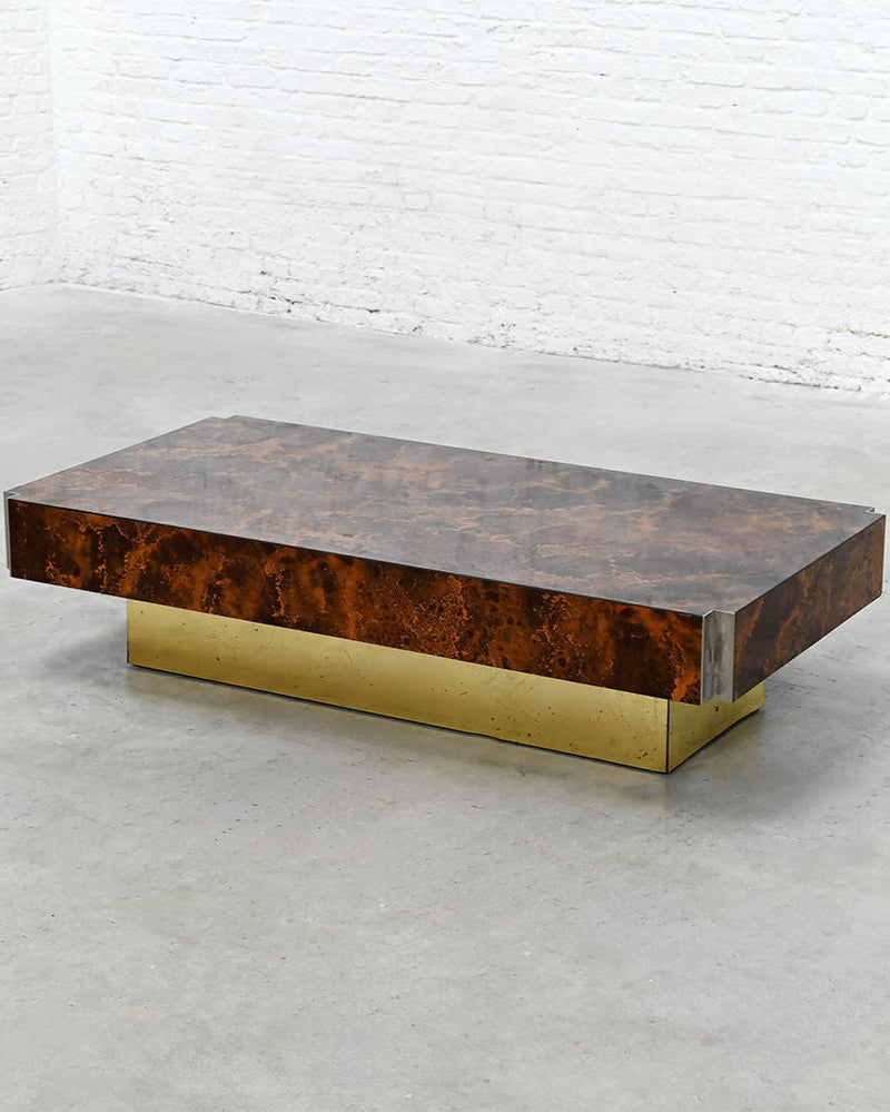 Copper oxide coffee table with brass base by Guy LeFevre 1970s