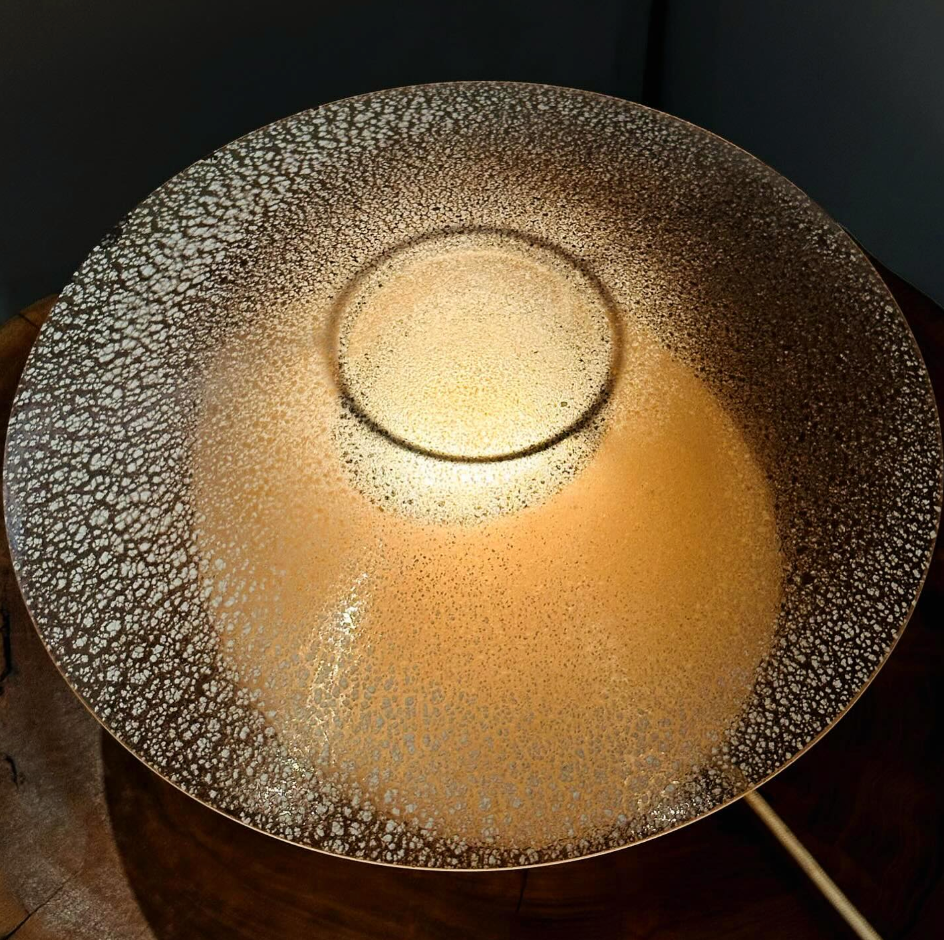 The Scavo Lamp — top view of textured glass shade