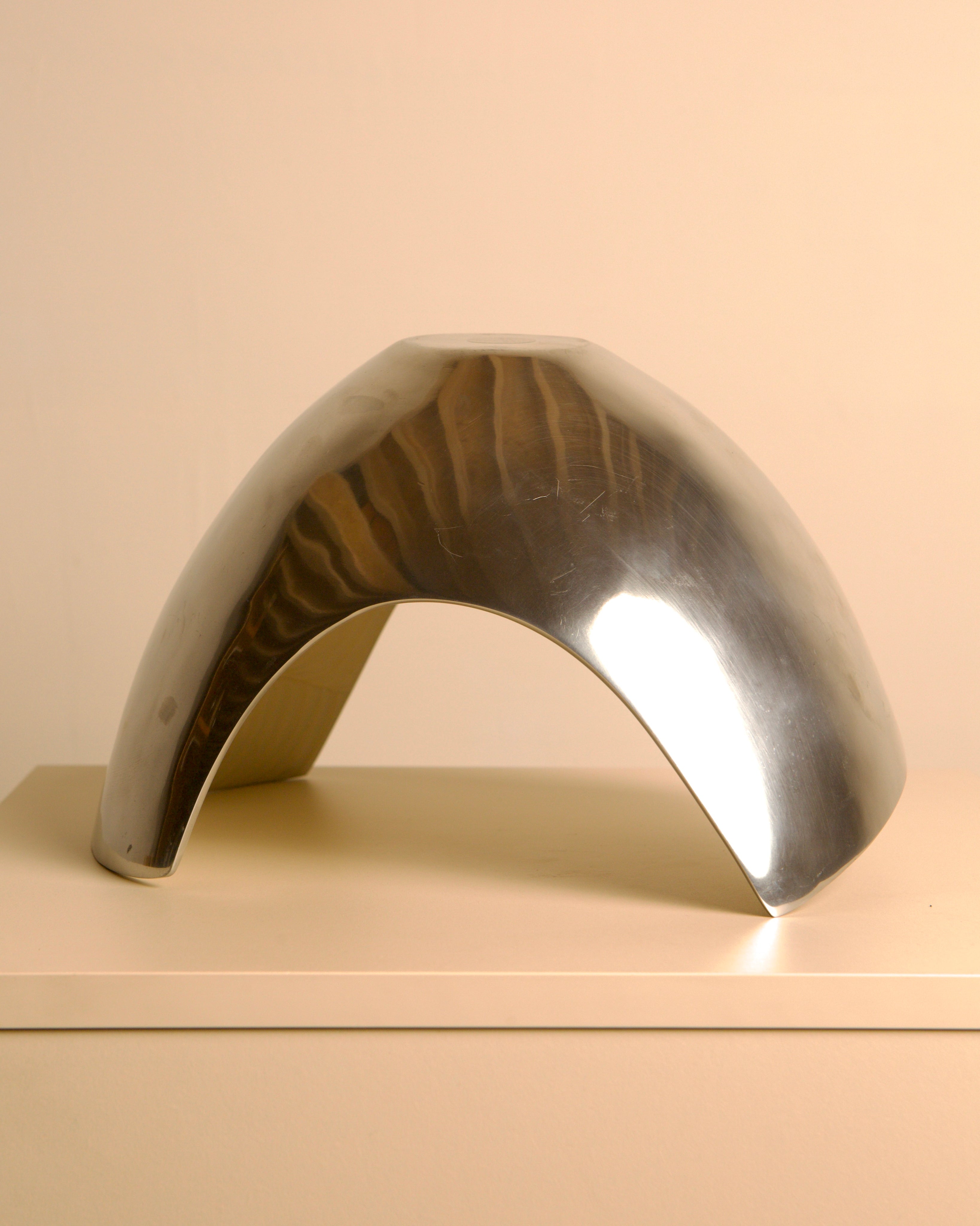 Large Sculptural Polished Aluminum Bowl by Brandani, Italy, 1980s — lifestyle setting