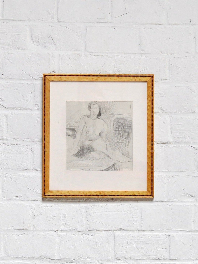 André Lhote pencil drawing of nude figure in wooden frame