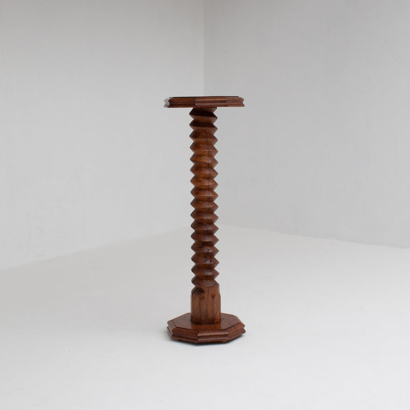 Hand-Carved Wooden Pedestal in Solid Walnut — detail view