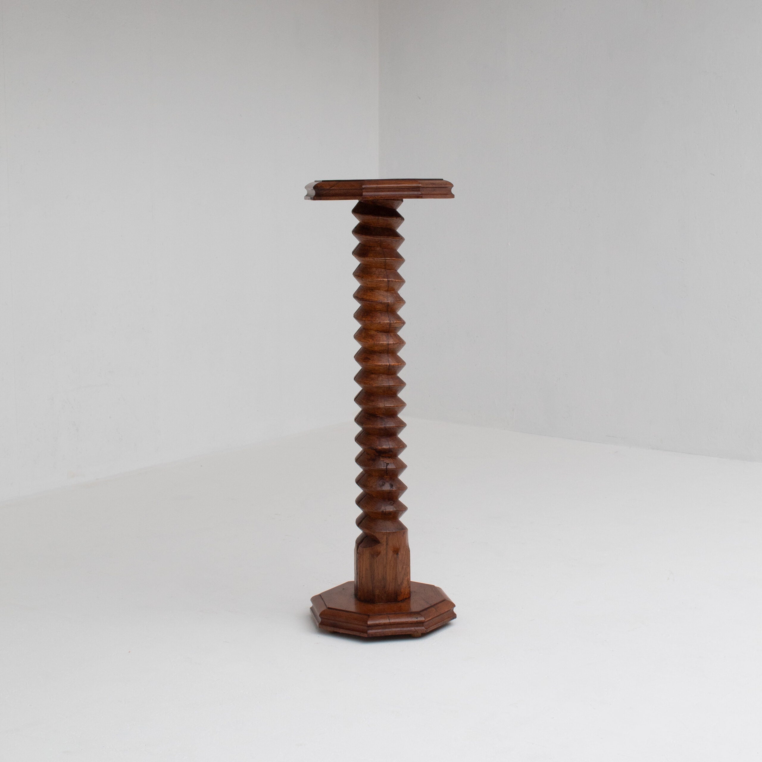 Hand-Carved Wooden Pedestal in Solid Walnut — detail view