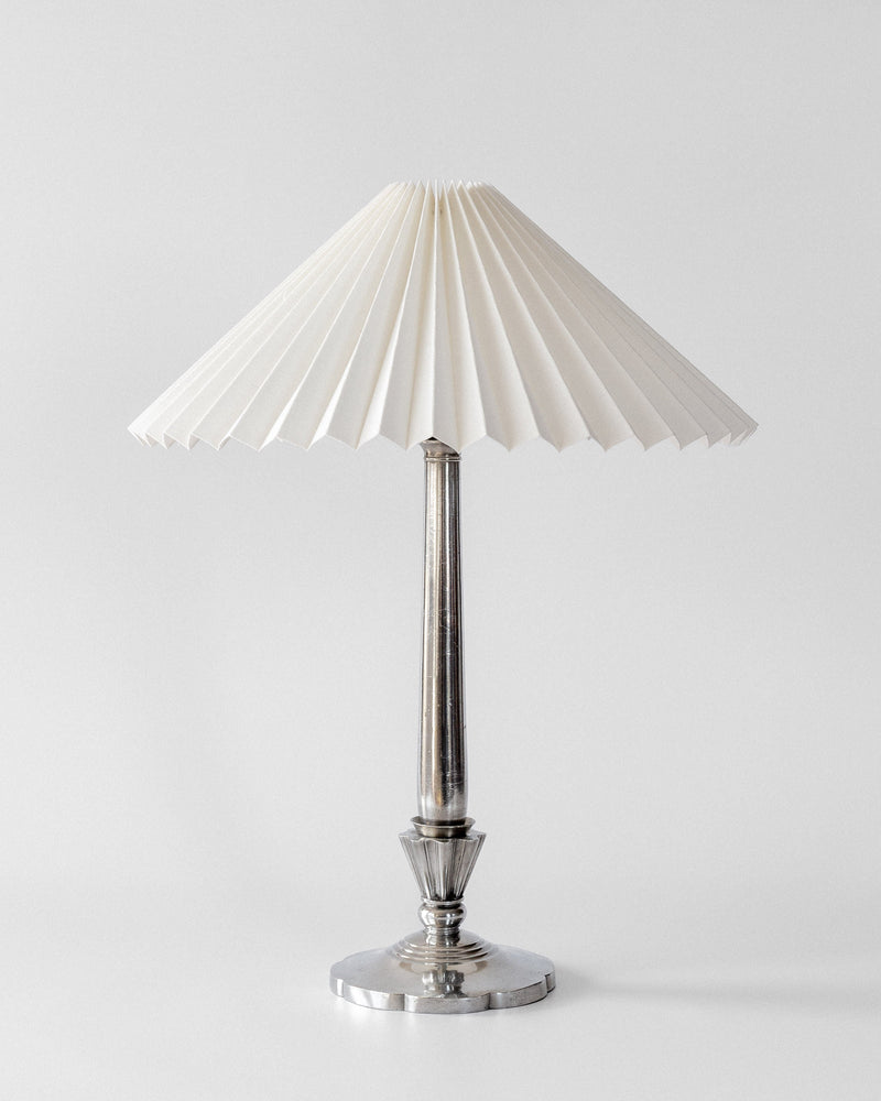 Art Deco Pewter Table Lamp, Denmark 1930s by Spigel | The Oblist — handcrafted pewter, white shade