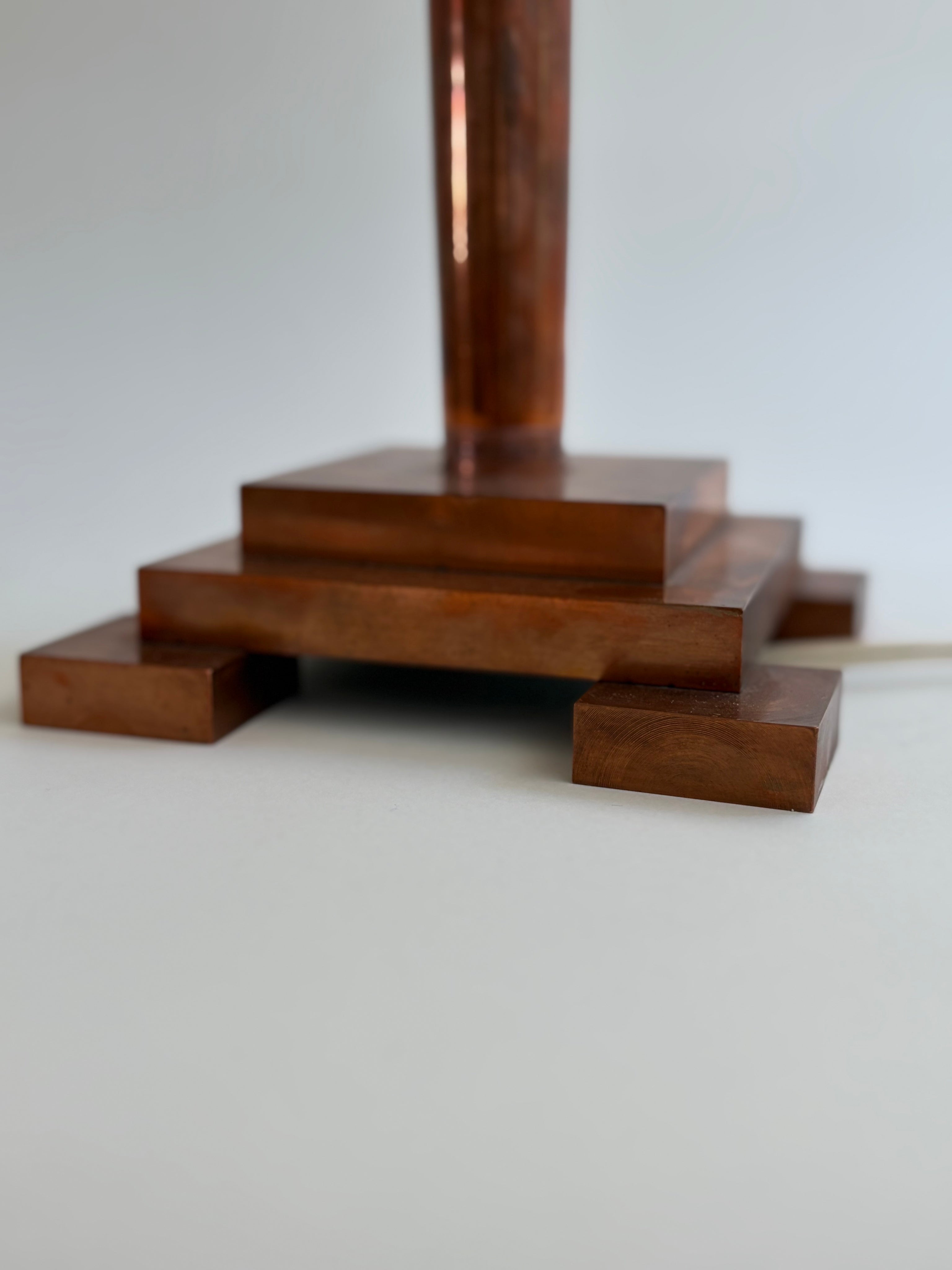 Art Deco Copper Column Lamp, Belgium, 1930s — lifestyle setting