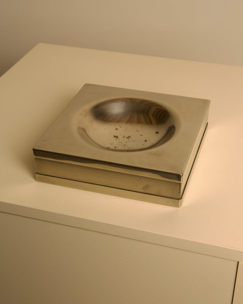 Italian brass square ashtray with circular bowl from 1970s