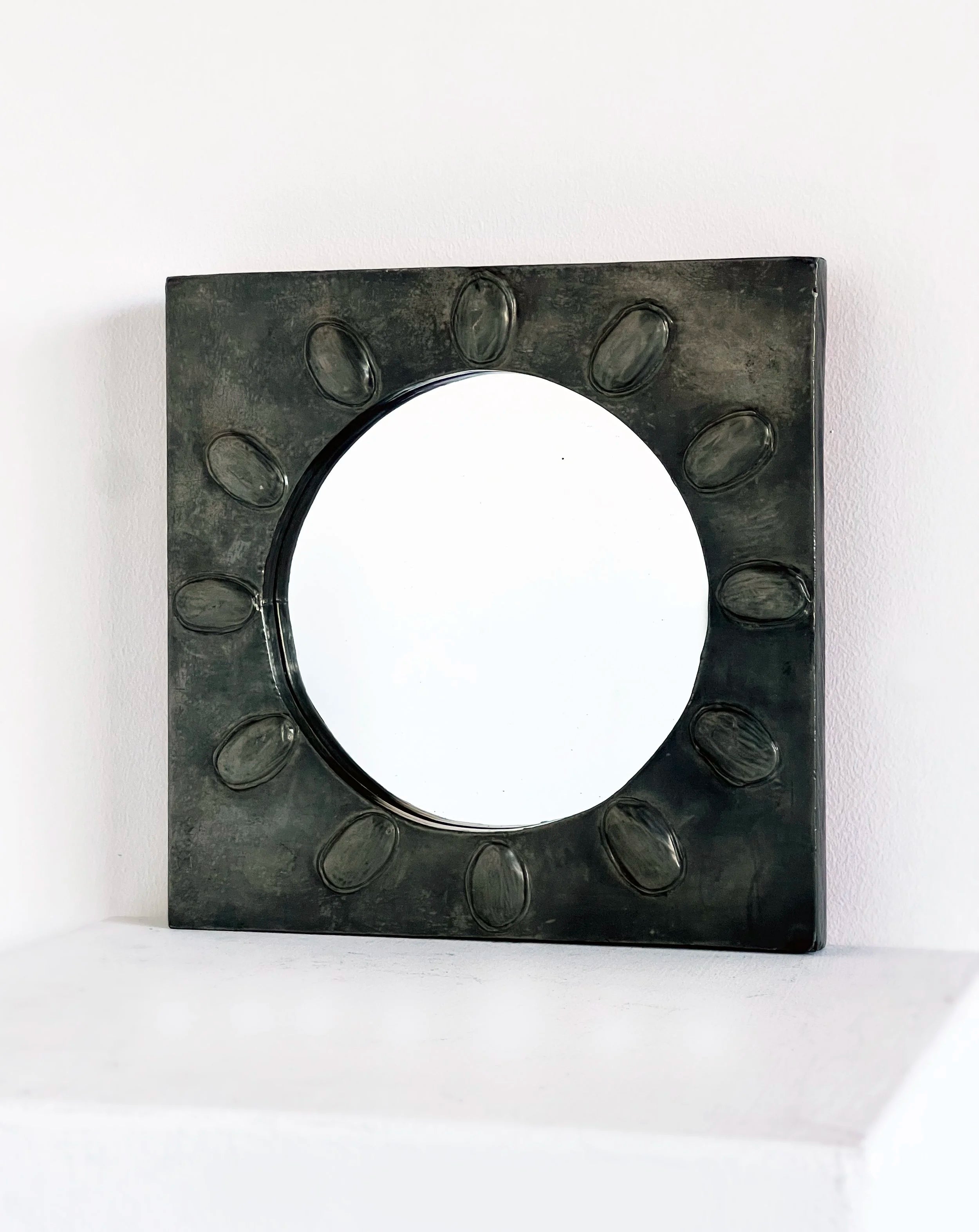 Square Pewter Relief Mirror — side angle