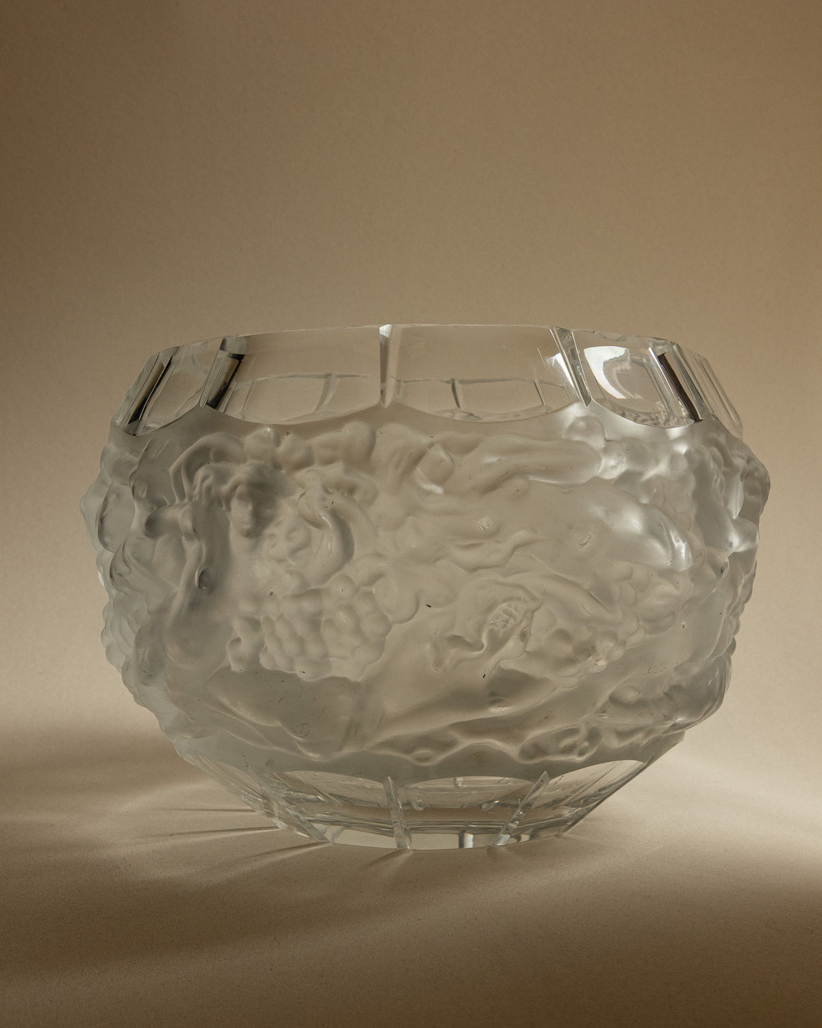 “Bacchus” Crystal Globe Vase with Grapes & Nymphs in Relief | Attr. René Lalique — lifestyle setting