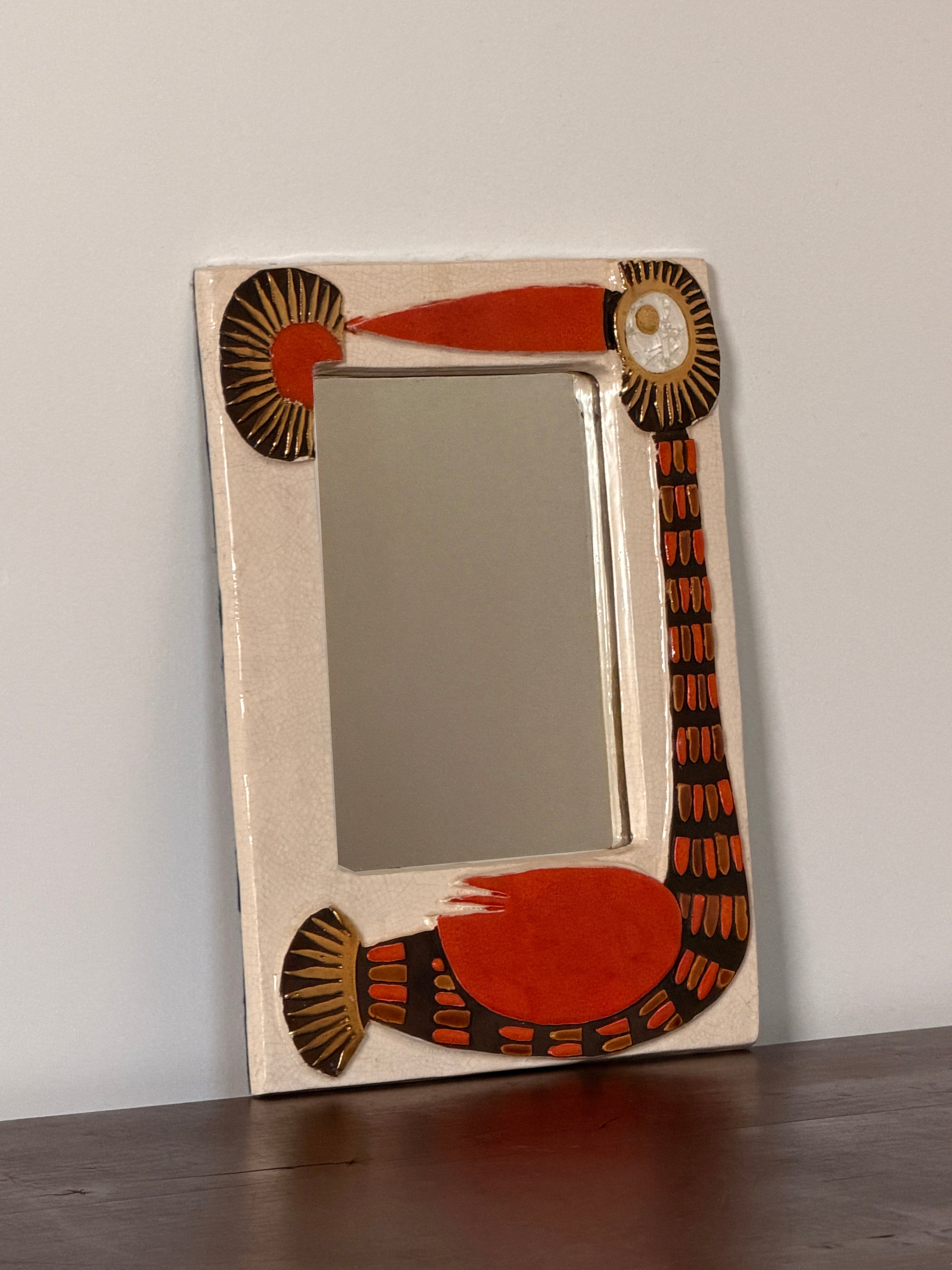 Very rare « Pélican » mirror by Mithé Espelt — side angle