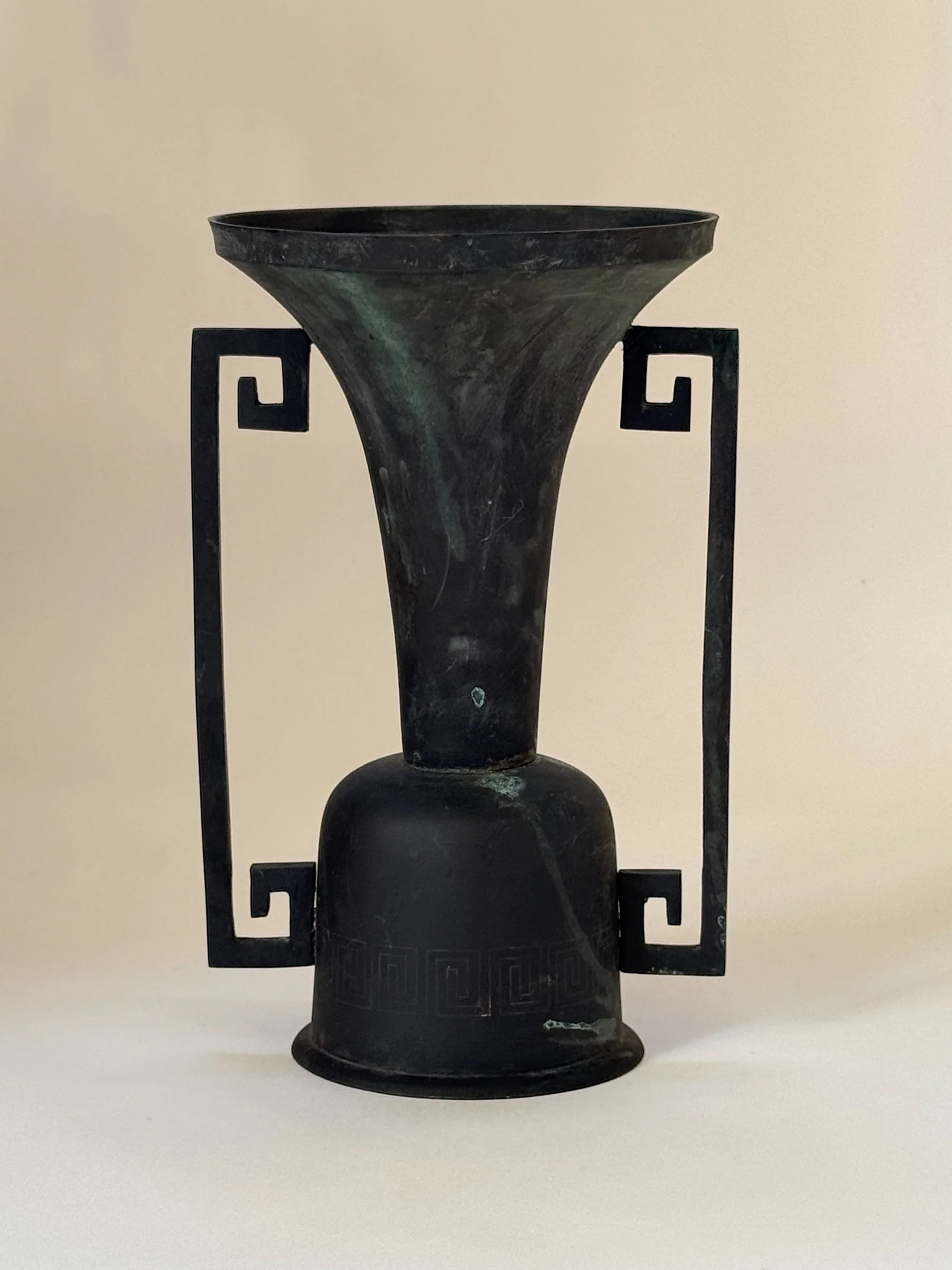 Antique Japanese Bronze Temple Vase, 19th Century — front view highlighting dark patina and handles