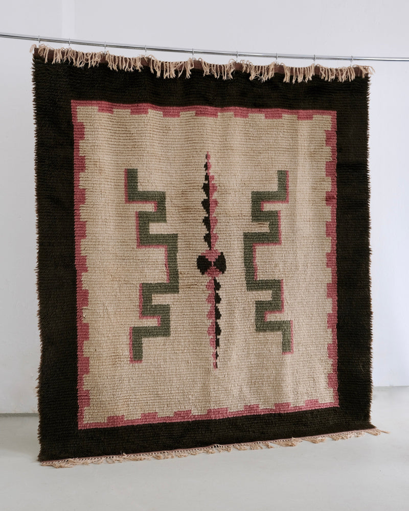 Large Art Deco Wool Rya Rug, Sweden, 1940s by Veter Vintage | The Oblist — wool, geometric pattern