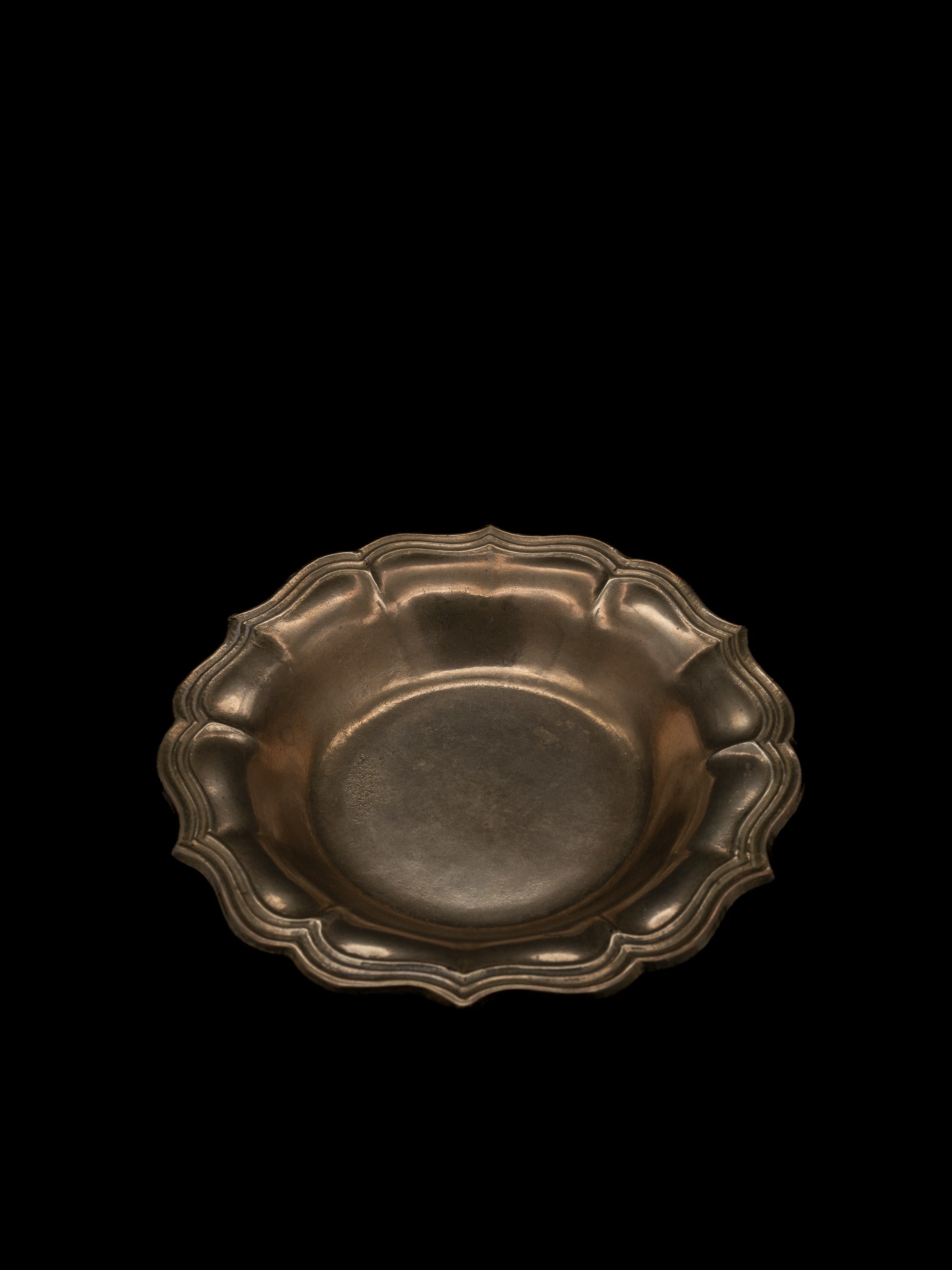 Scalloped Brass Bowl, Italy, c. 1960s — top view highlighting textured brass finish