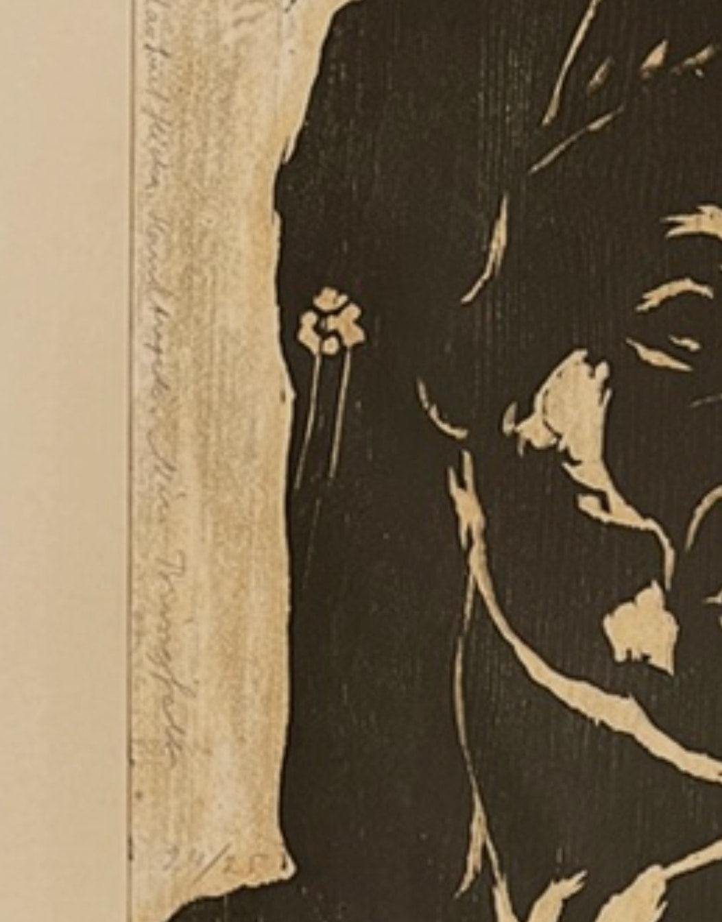 Midcentury Woodblock Lithography — side angle revealing dark ink details