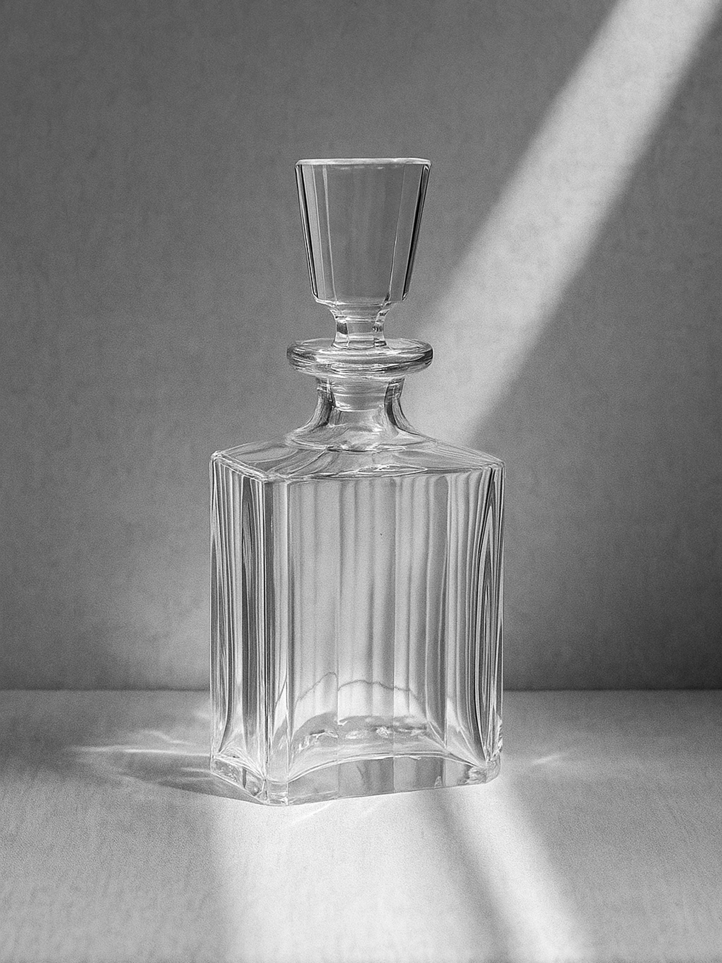 Italian Crystal Glass Decanter, 1970s — top view highlighting ribbed glass design