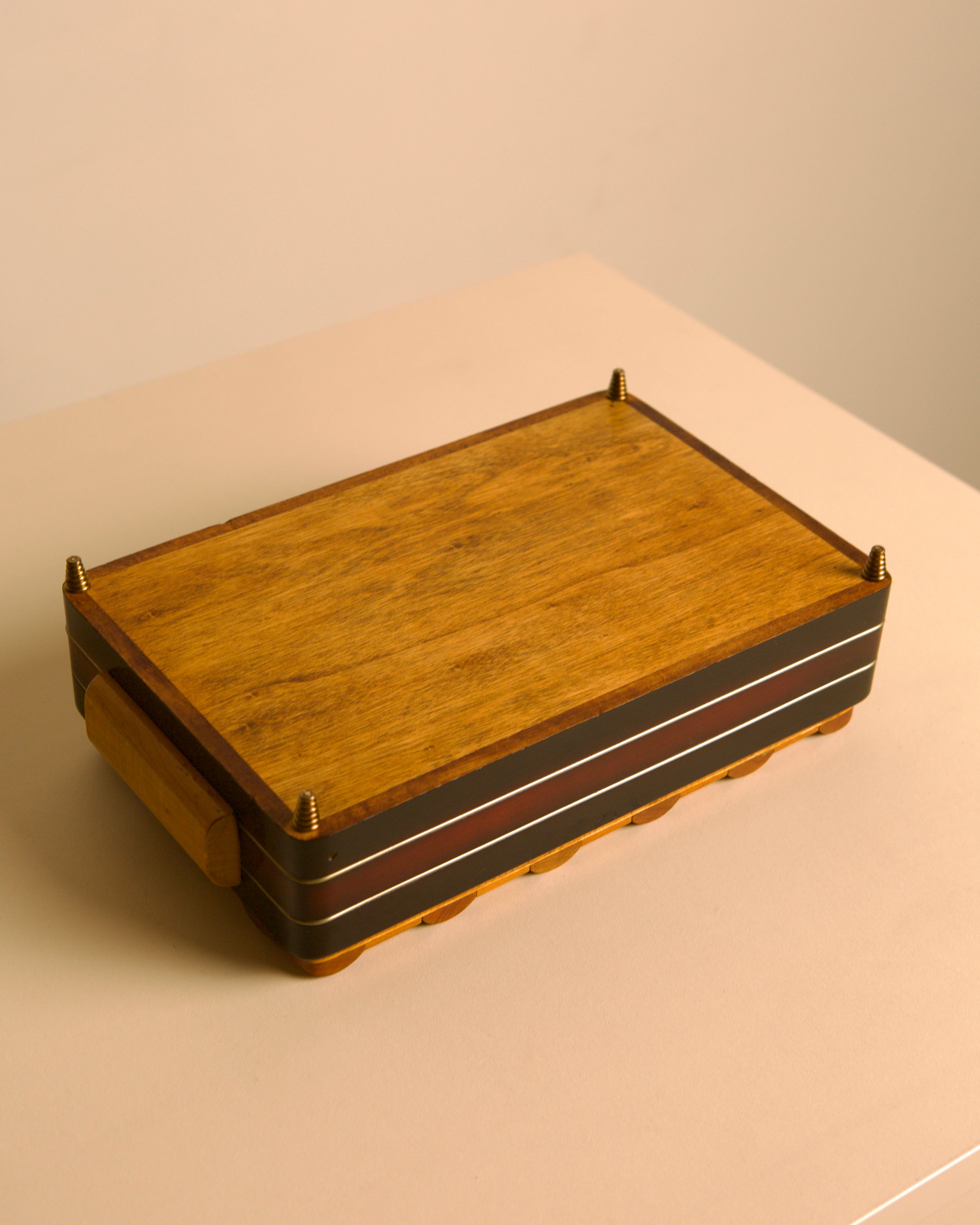 Italian Woven Wood & Brass Cigarette Box, 1970s — alternate view