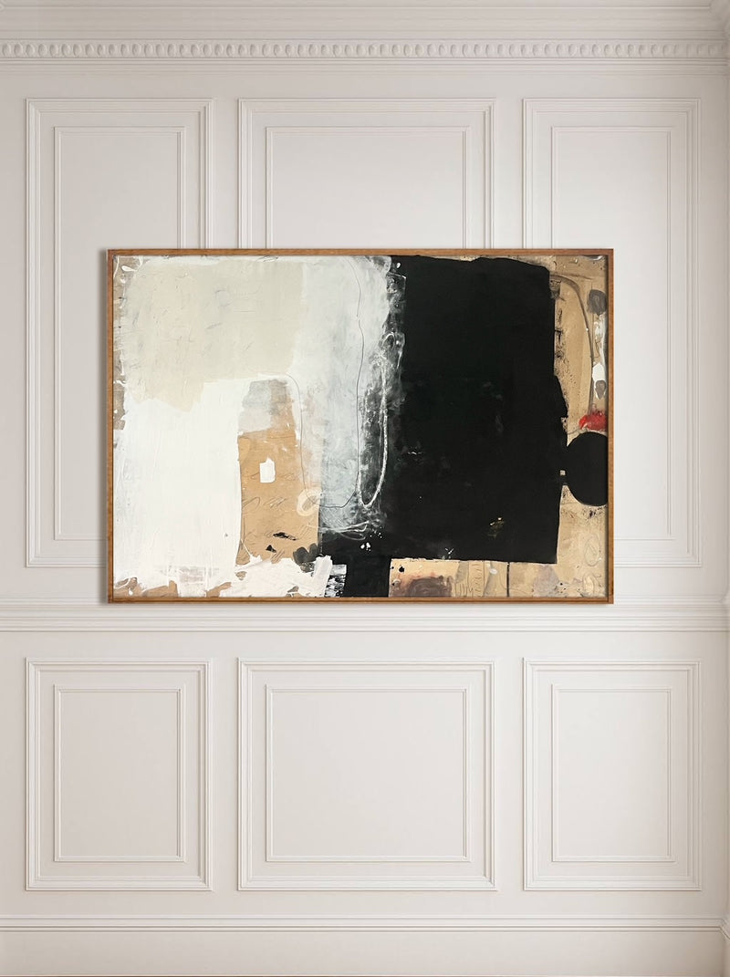 Sand and Ink, Abstract on Raw Canvas by Médecine | The Oblist — contemporary black and beige colors