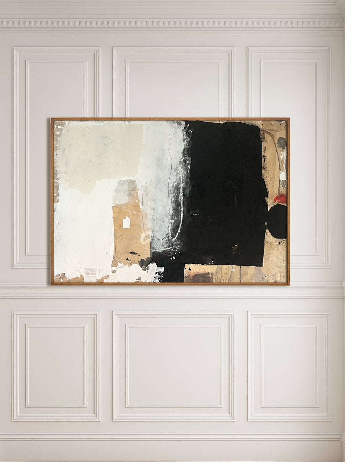 Sand and Ink, Abstract on Raw Canvas by Médecine | The Oblist — contemporary black and beige colors