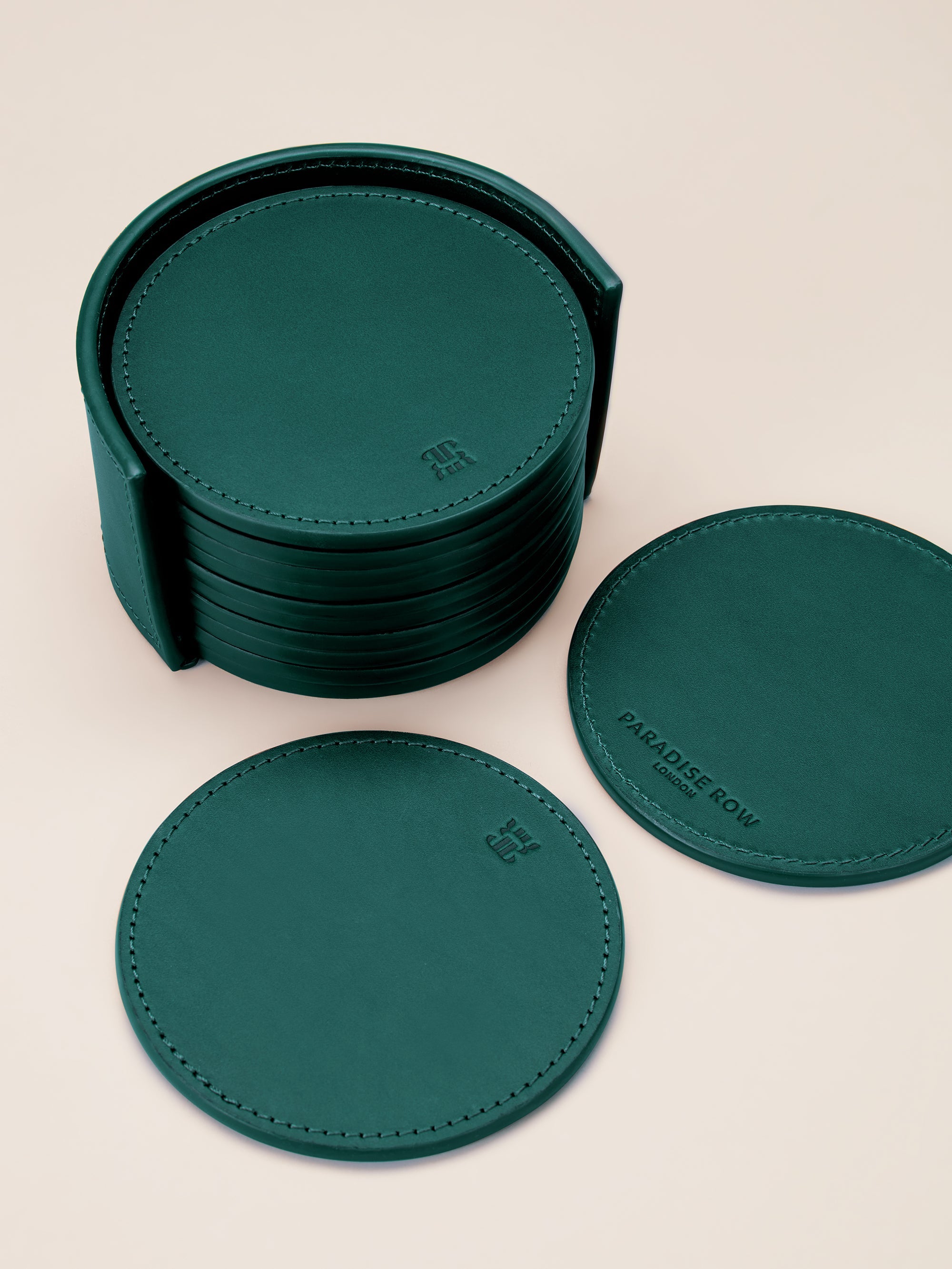 Leather Coasters in Holder (set of 12) — close-up of green leather texture