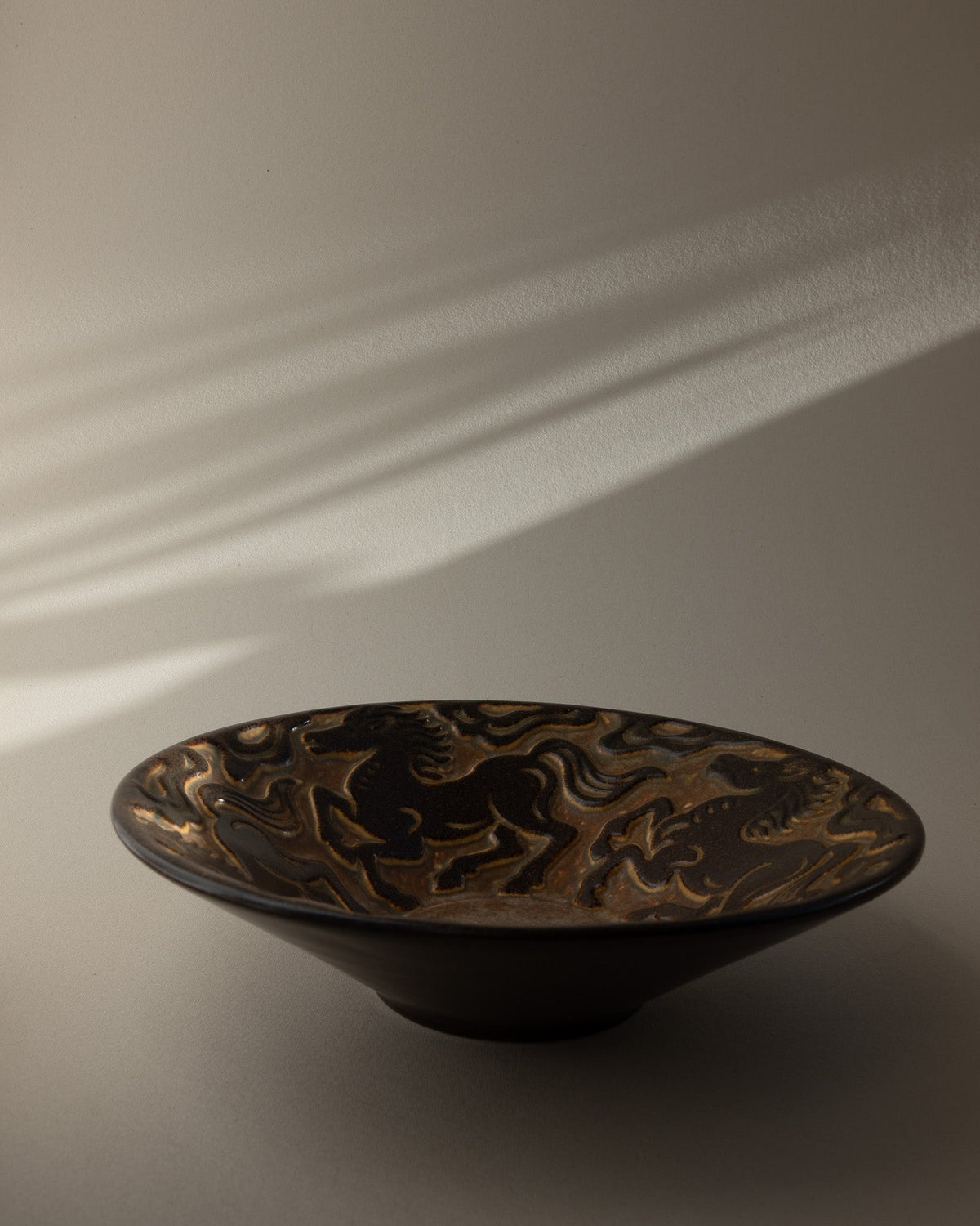 Marianne Starck for Michael Andersen & Søn Stoneware Bowl with Galloping Horses (c. 1960s) — detail view