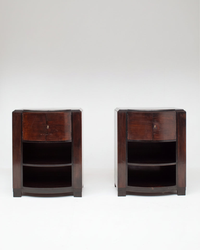 Art Deco Cabinets — front view of dark wood nightstands