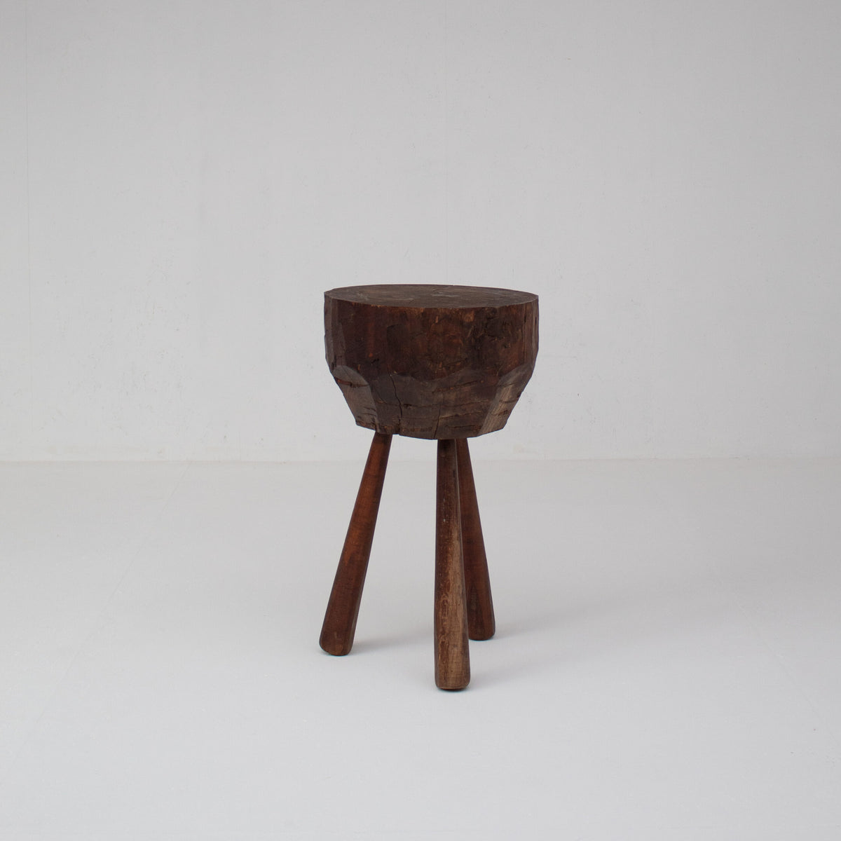 Rustic Tripod Wooden Side Table — side angle