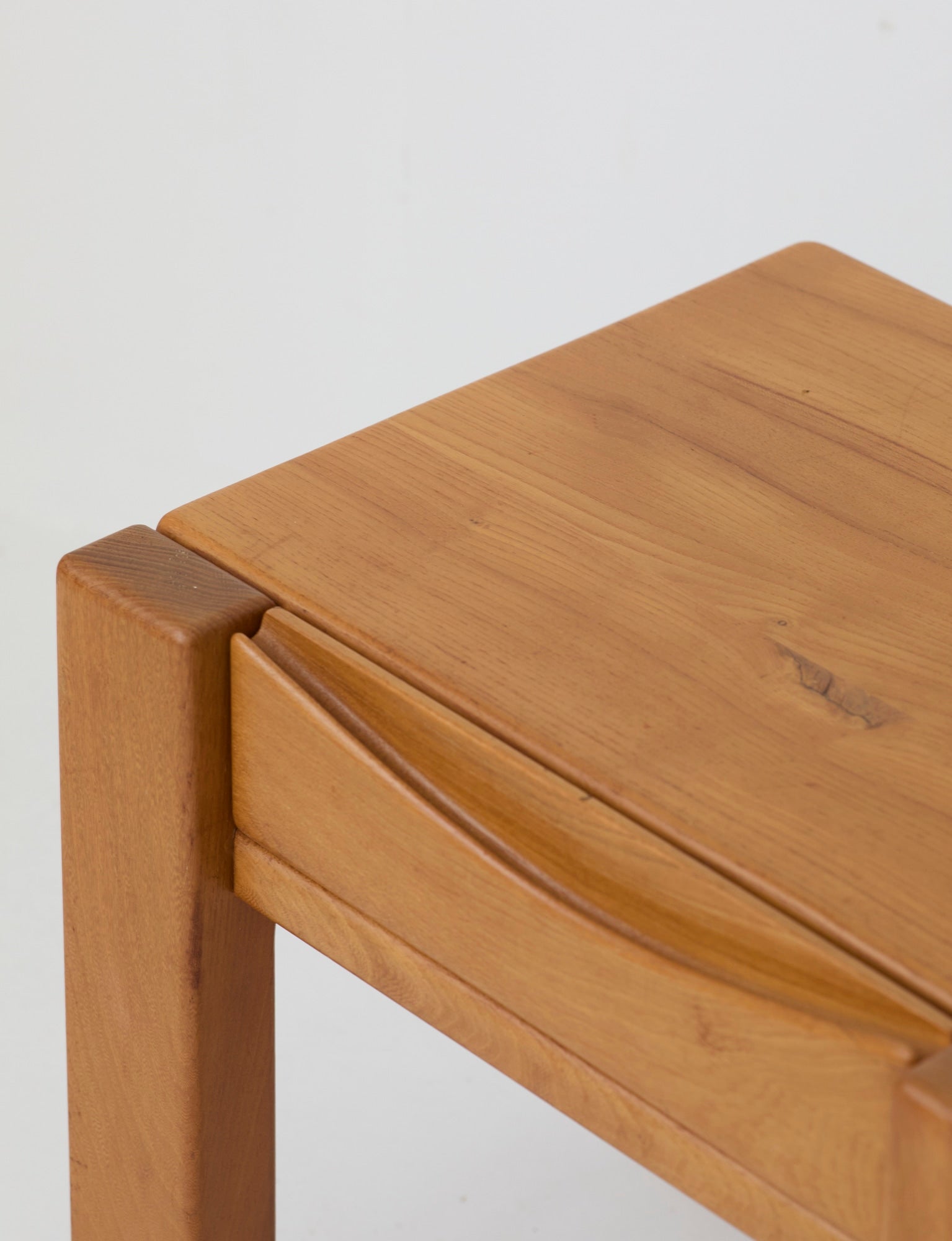 Minimalist Solid Elm Bedside Table with Drawer by Maison Regain, France, 1980s — view 9