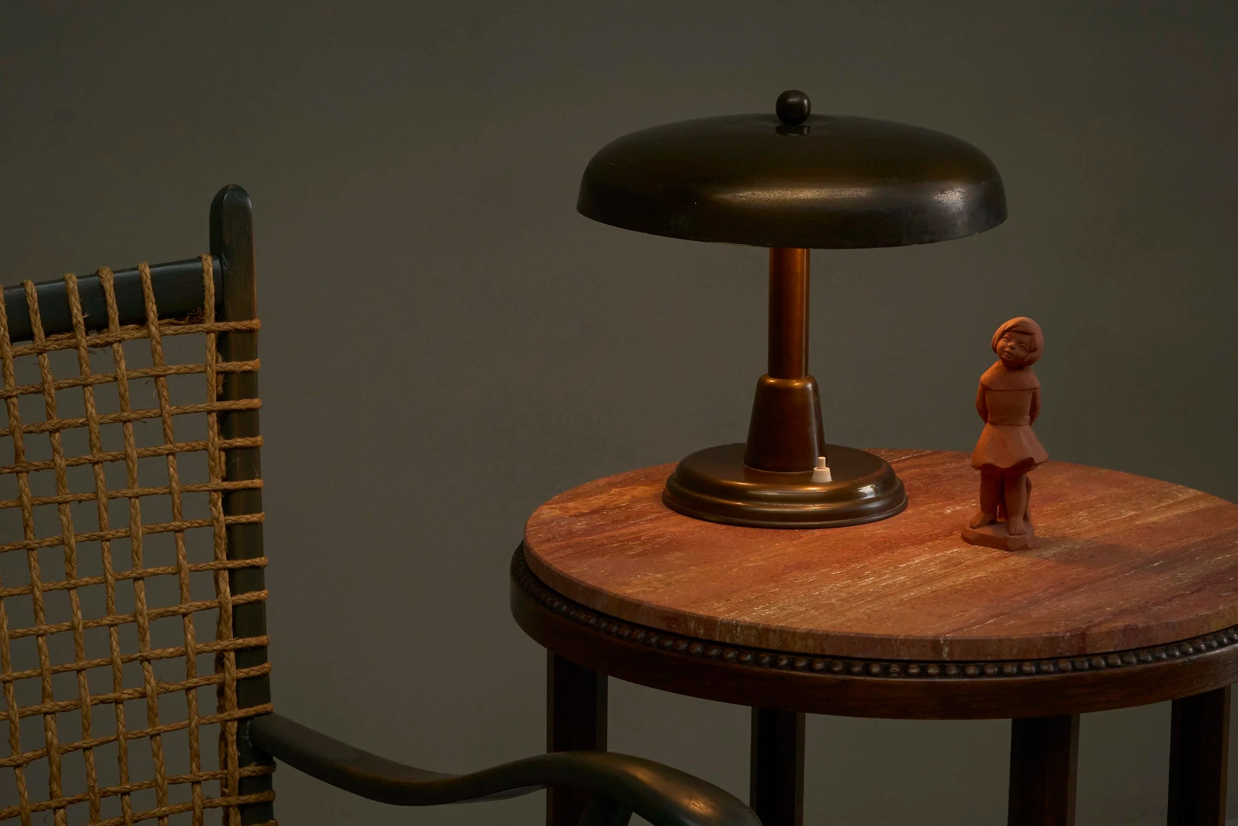 Stunning Italian Table Lamp in Patinated Brass 1950s — side angle