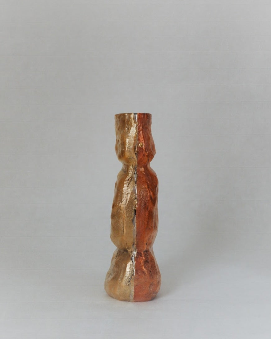 OLIO Vase No. 4 — side angle showing textured gold and copper finish
