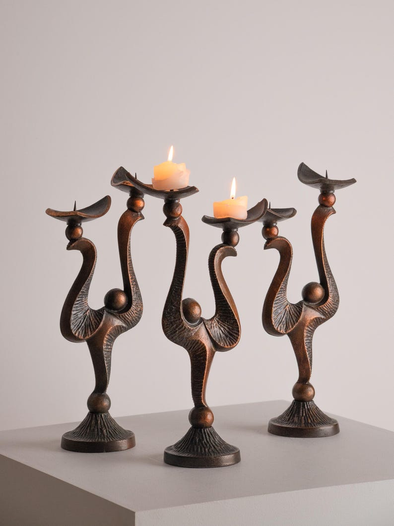 Vintage Polish Metal Candle Holders 1970s- Set of 3 by Studio Ecubed | The Oblist — bronze finish, handcrafted